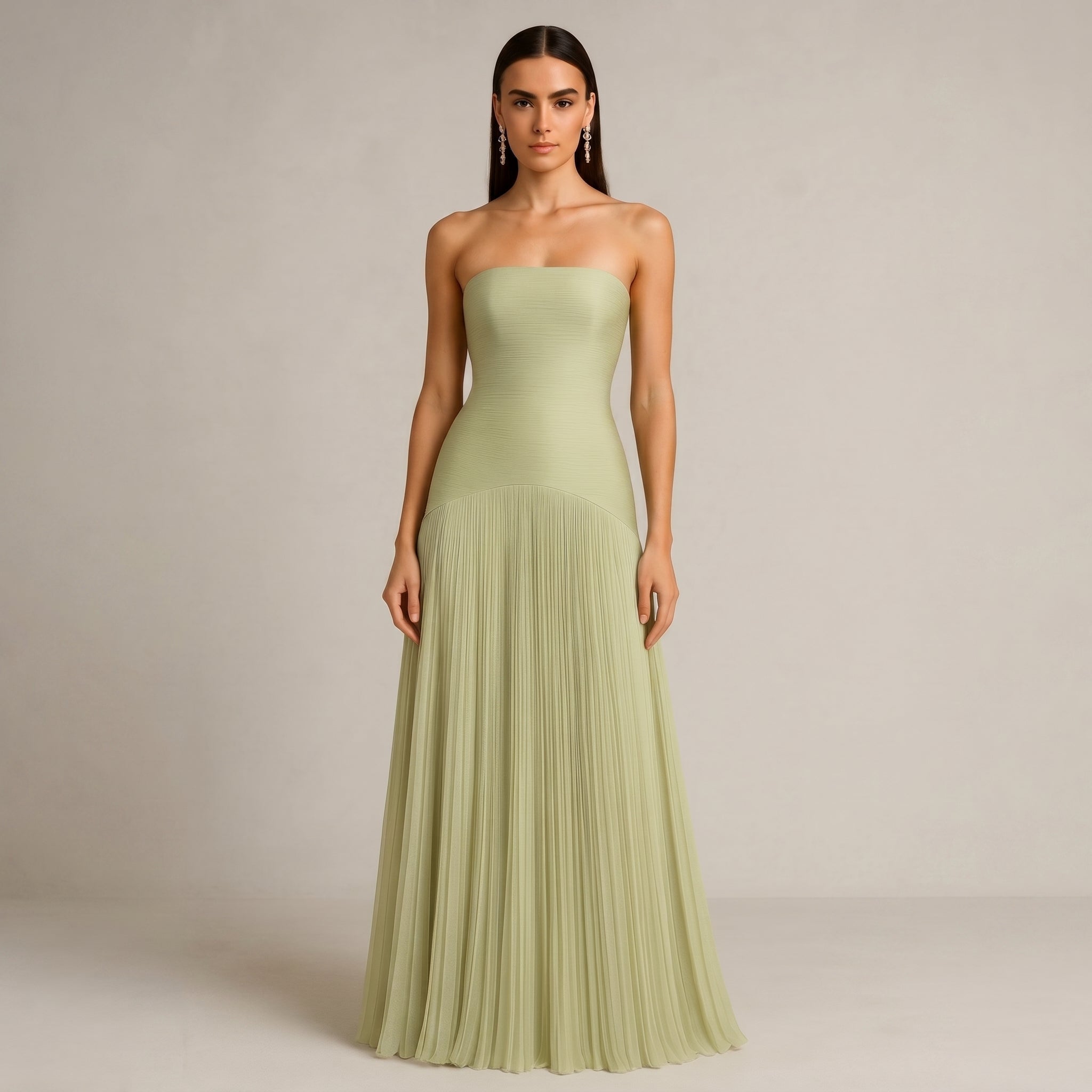 Georgia - Women's Wedding Guest Strapless Pleated Maxi Dress