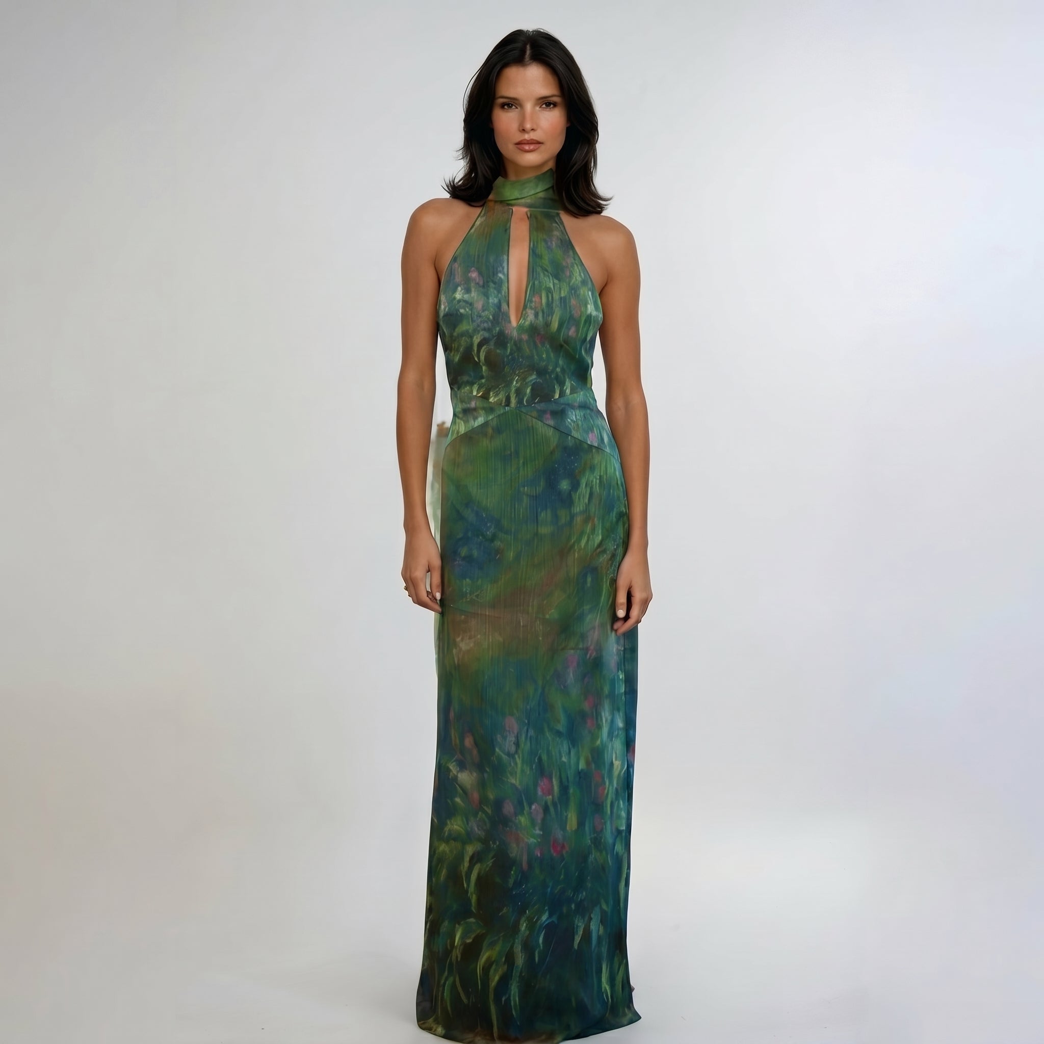 Alexandra - Women's Evening Halterneck Printed Maxi Dress