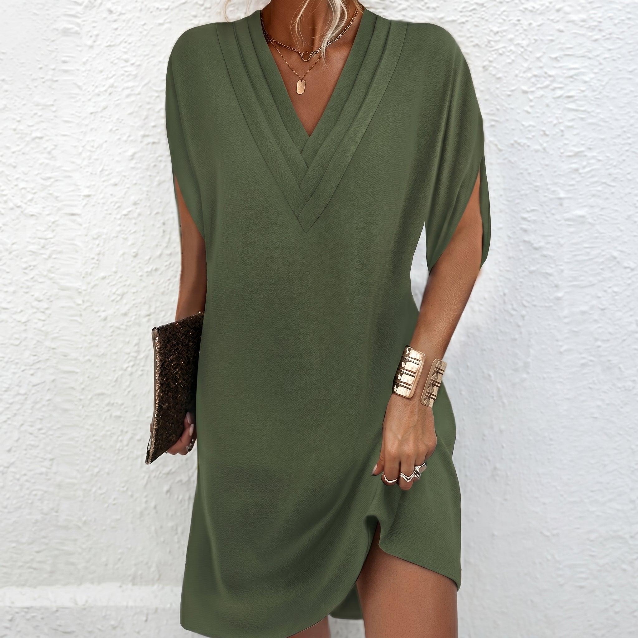 Clara - Women's Casual Pleated Short Sleeve Mini Dress