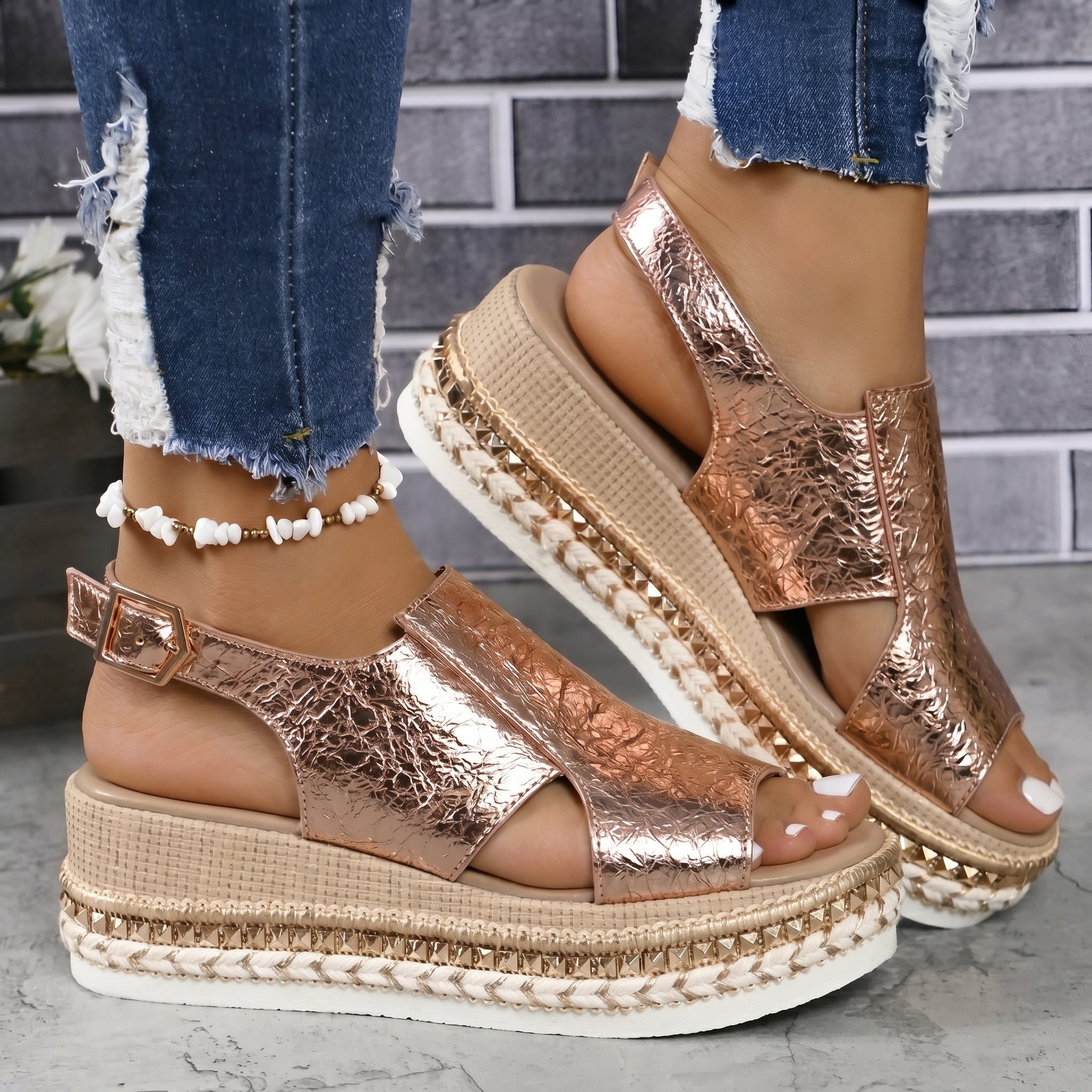 Alice - Women's Summer Flatform Sandals with Buckle Strap