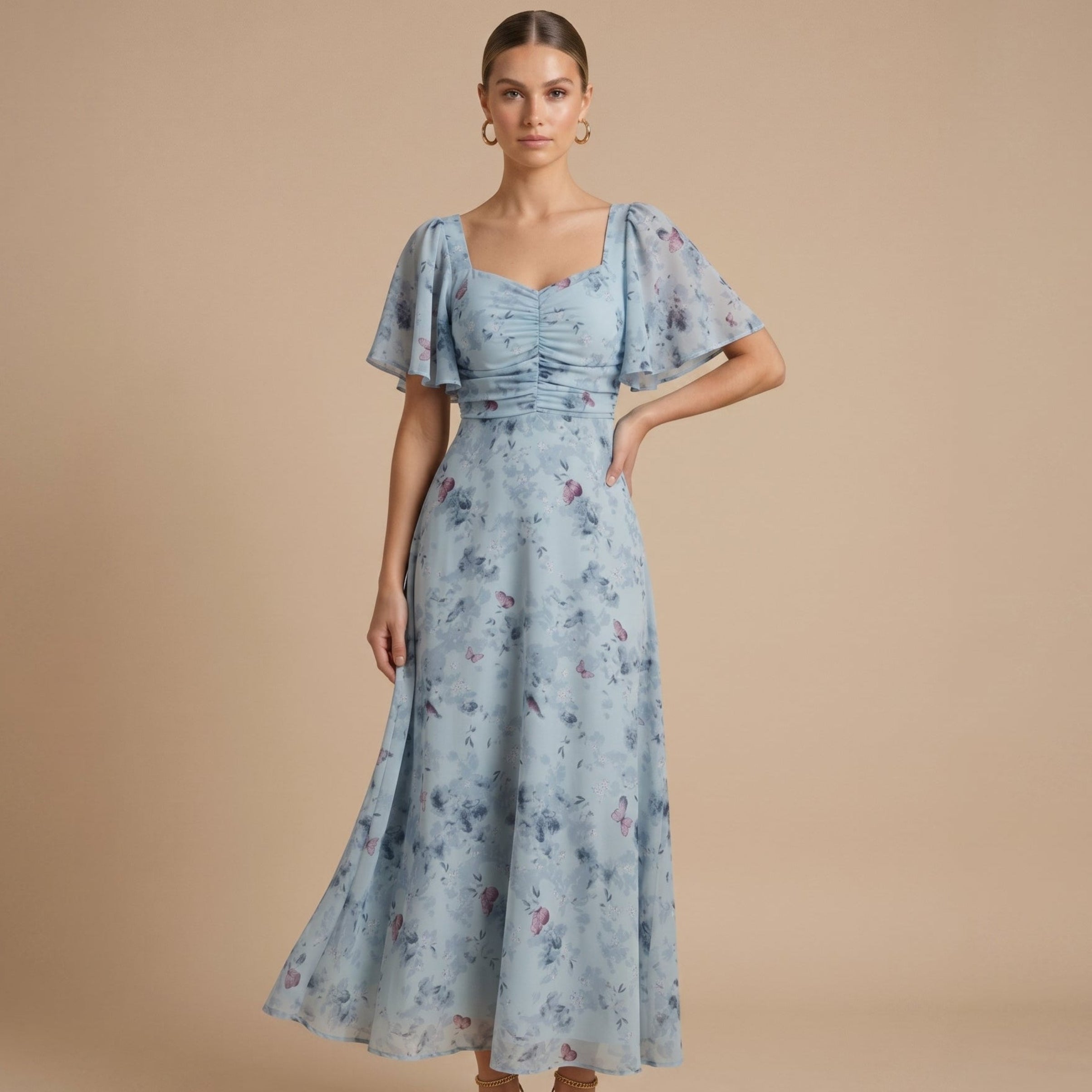 Alma - Women's Wedding Guest Vintage Floral Midi Dress
