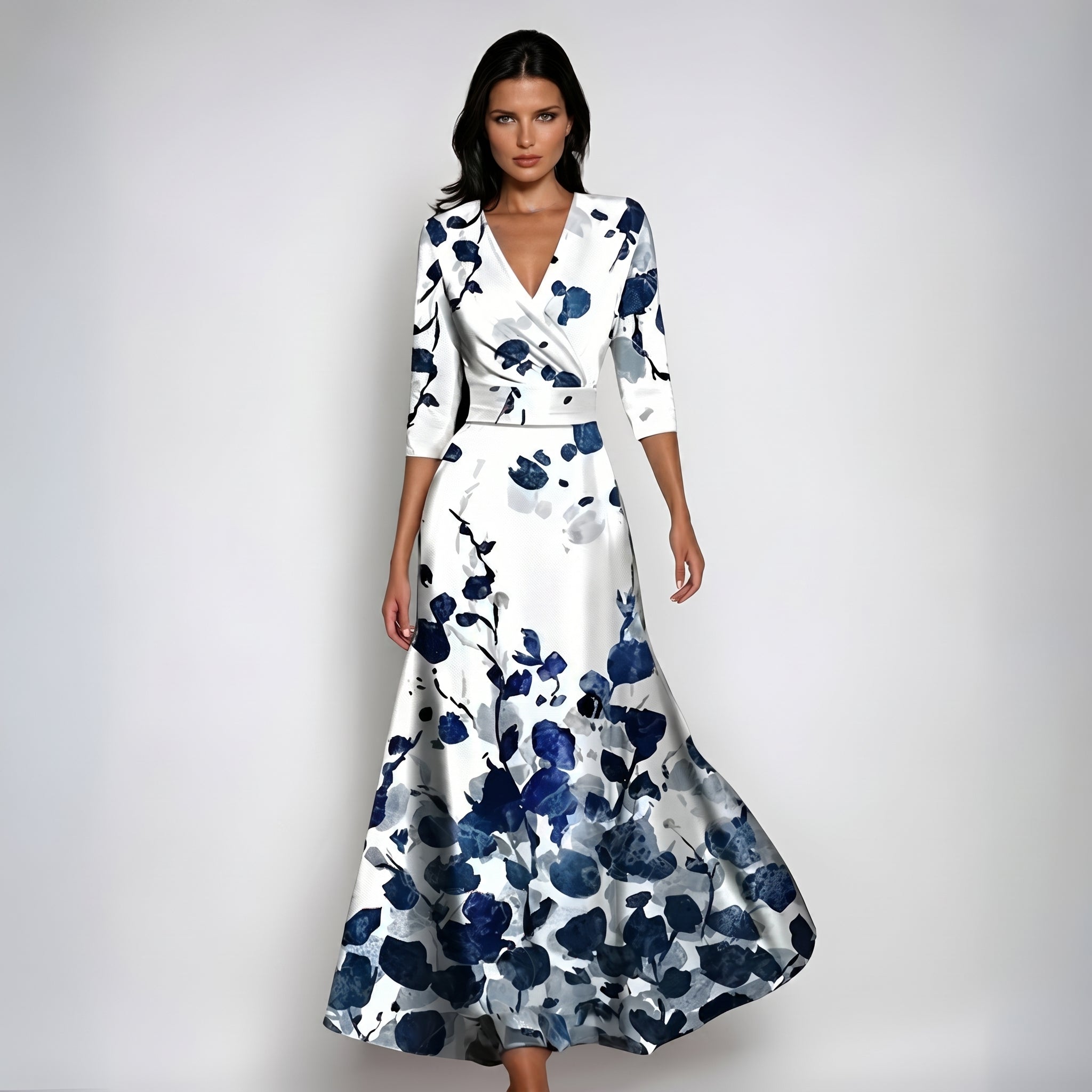 Aloisia - Women's Floral Wrap V-Neck Maxi Dress