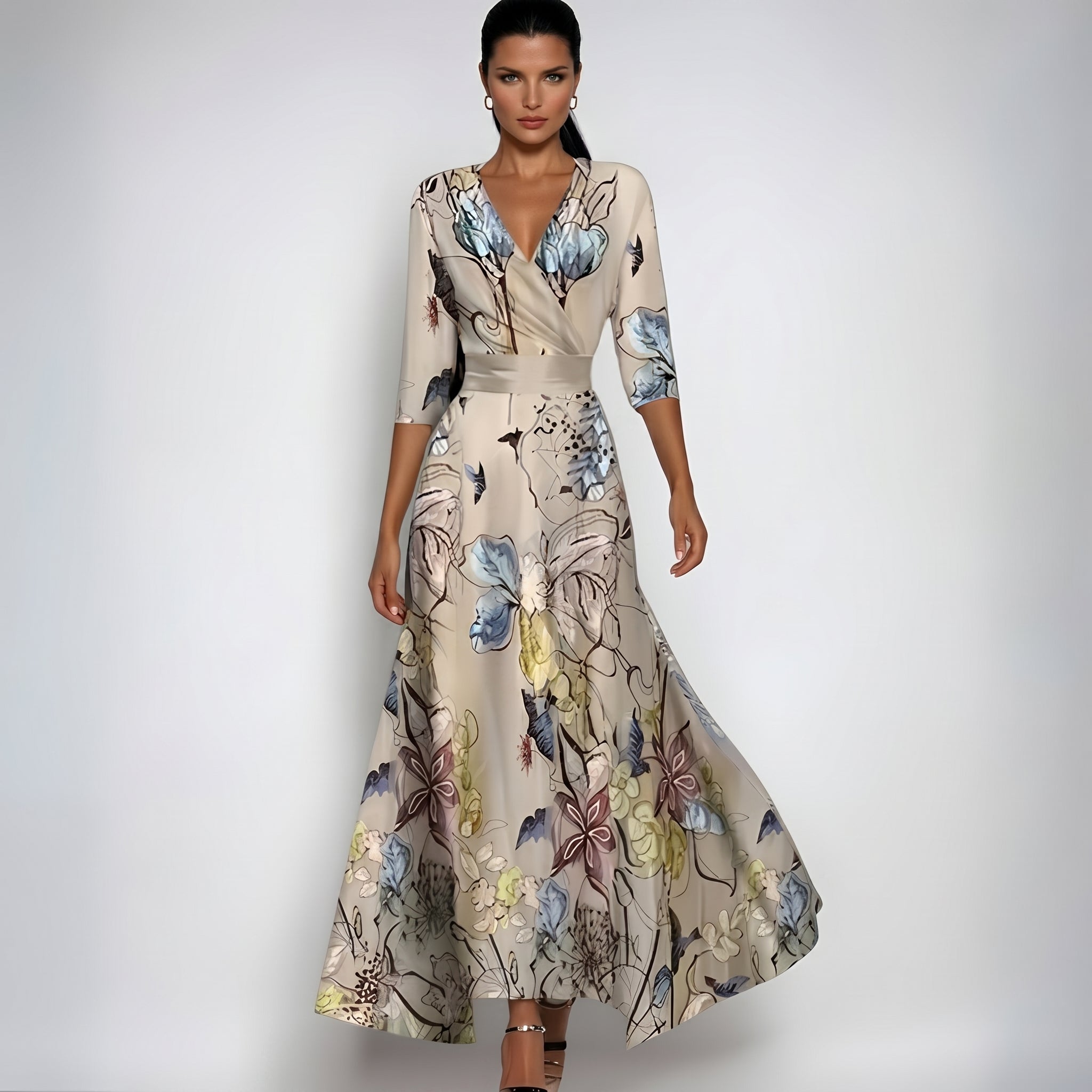Aloisia - Women's Floral Wrap V-Neck Maxi Dress