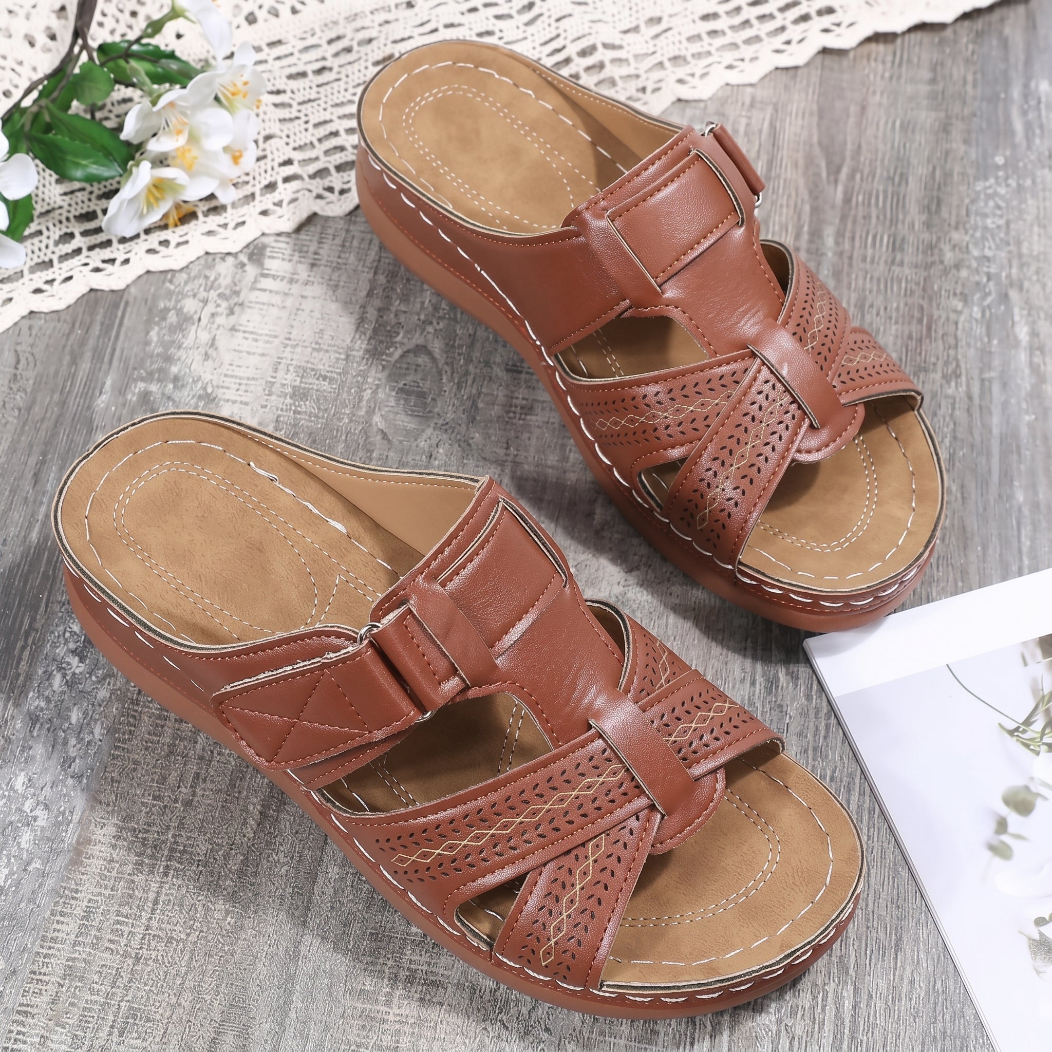 Anelie - Women's Orthopaedic Buckle Strap Wedge Sandals