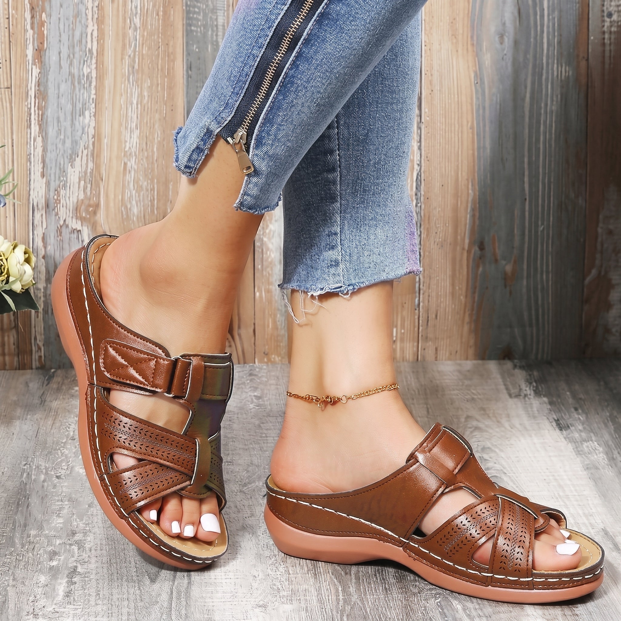 Anelie - Women's Orthopaedic Buckle Strap Wedge Sandals