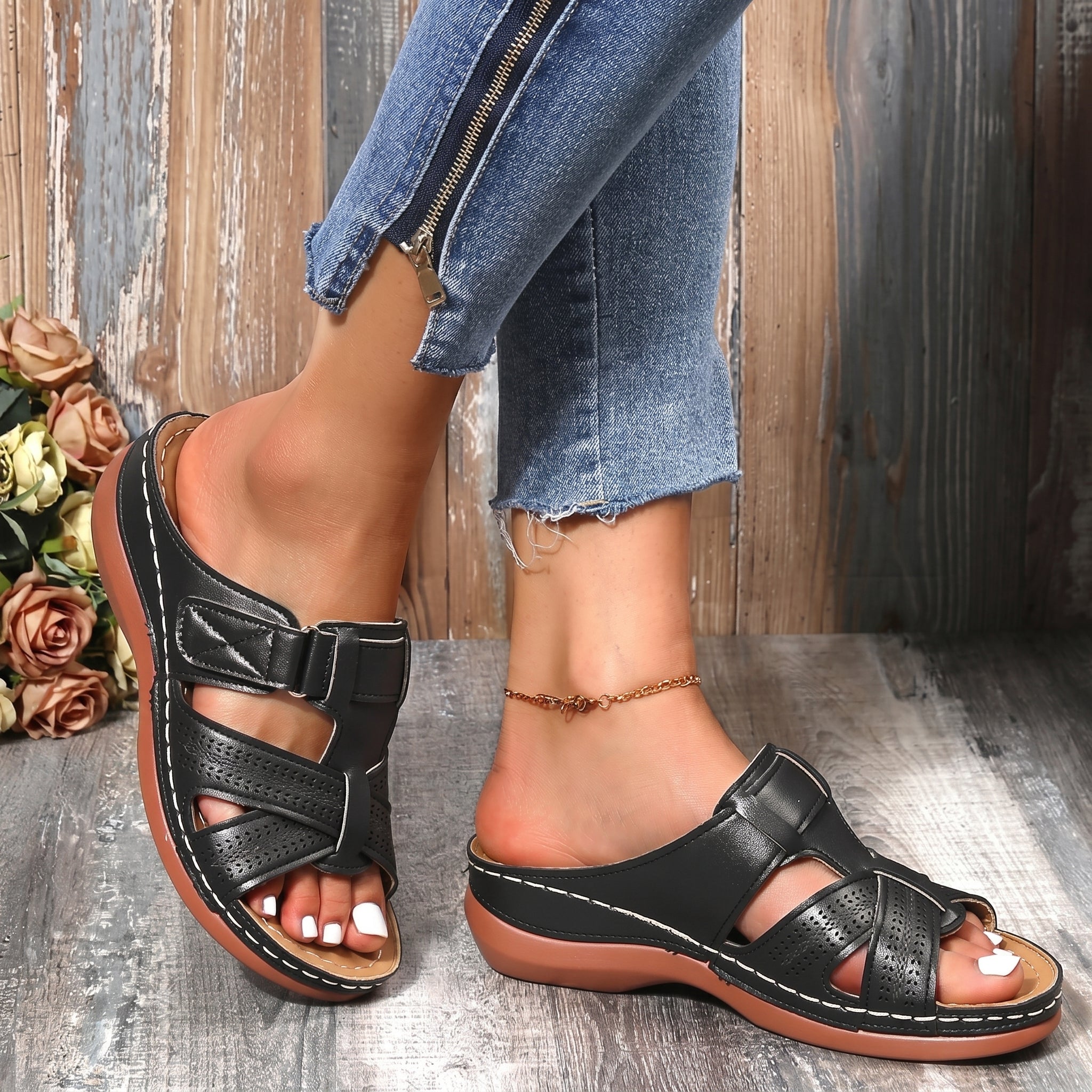 Anelie - Women's Orthopaedic Buckle Strap Wedge Sandals