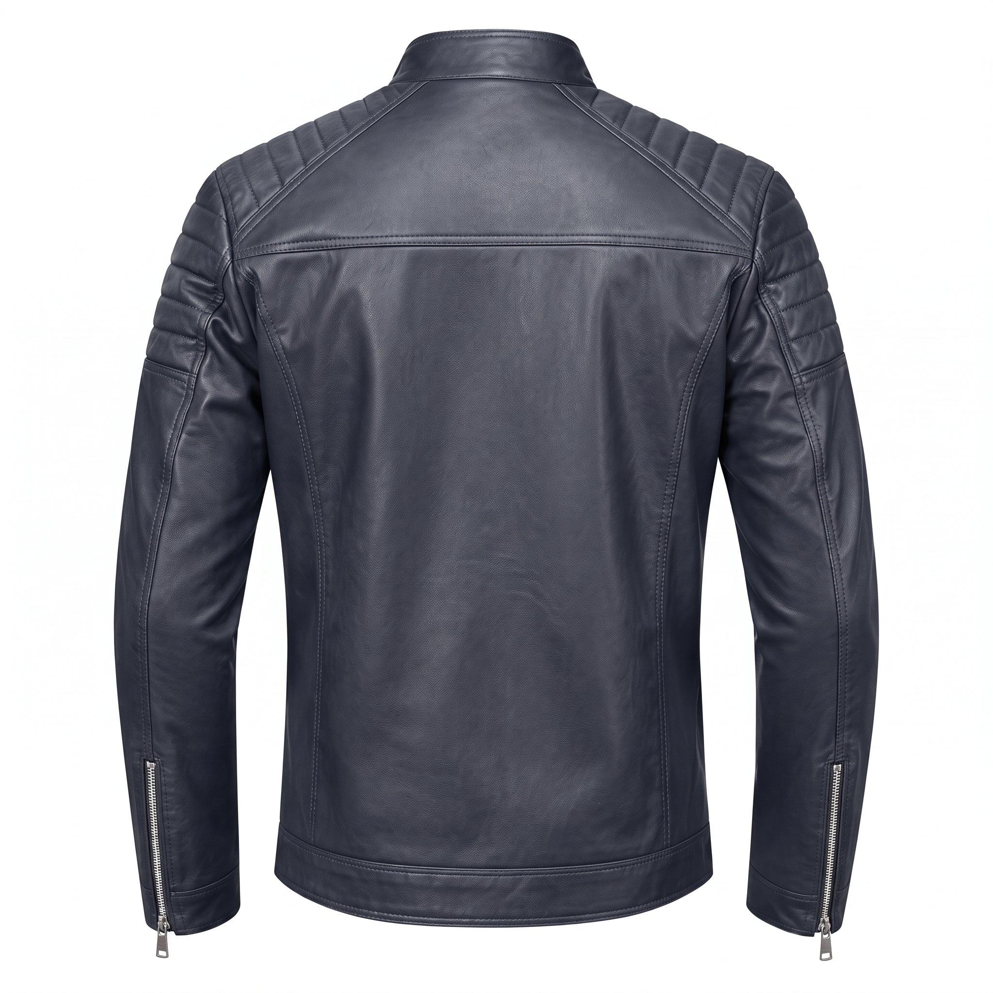 Marcus - Men's Slim Fit Leather Biker Jacket with Stand Collar