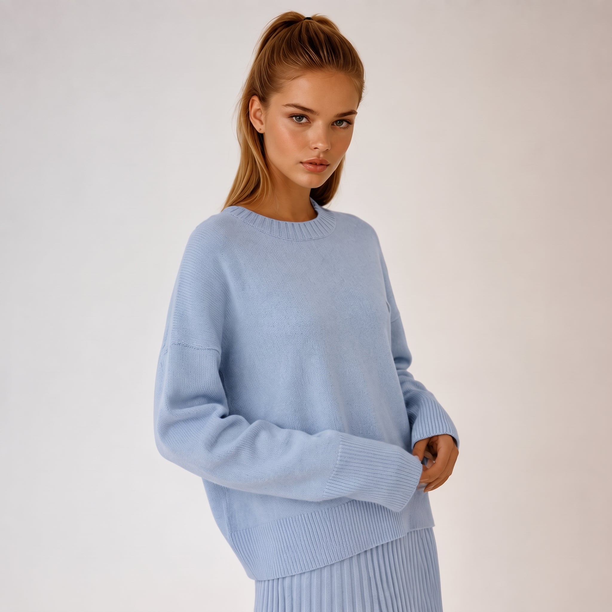 Sophie - Women's Oversized Crewneck Knit Jumper with Ribbed Cuffs