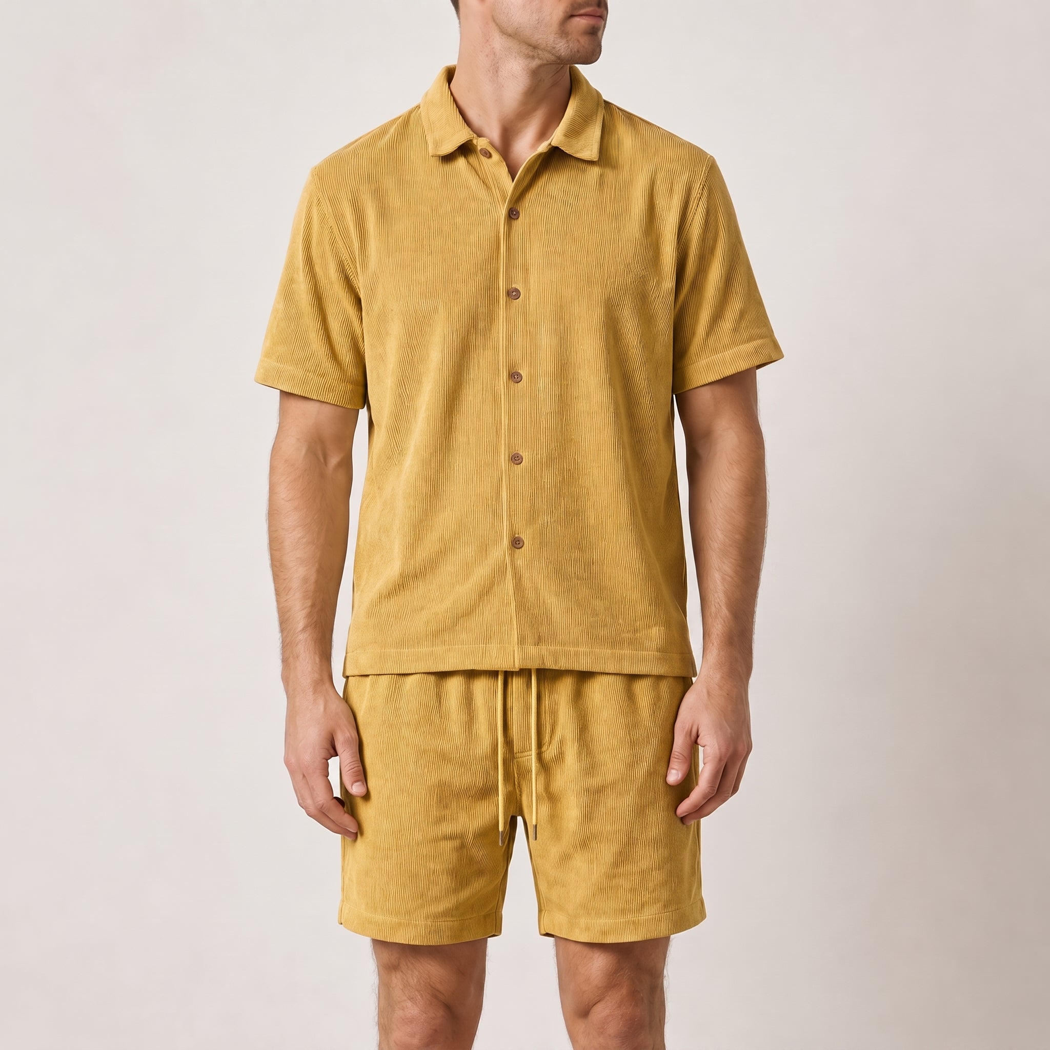 Marcus - Men's Summer Ribbed Camp Collar Co-ord Set
