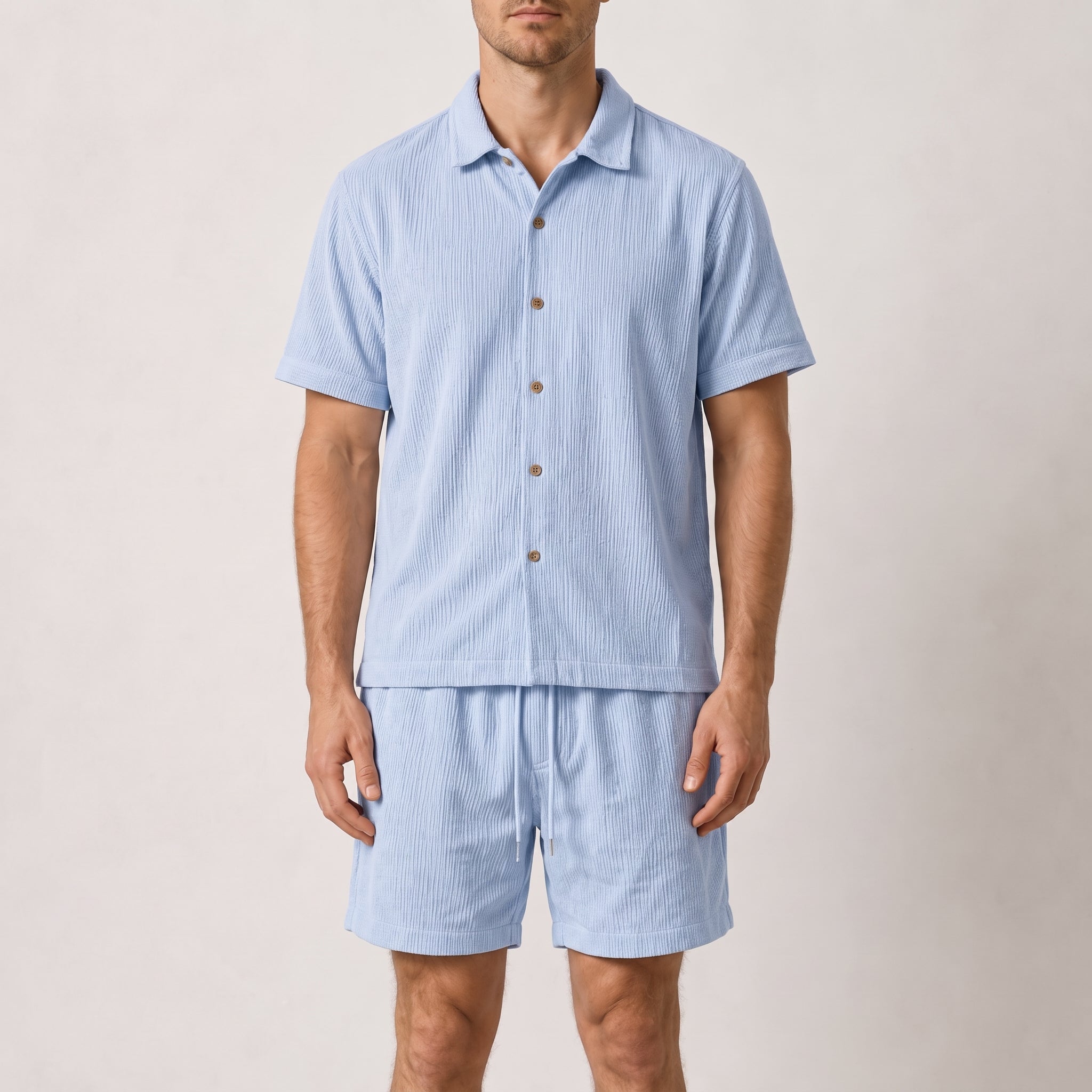 Marcus - Men's Summer Ribbed Camp Collar Co-ord Set