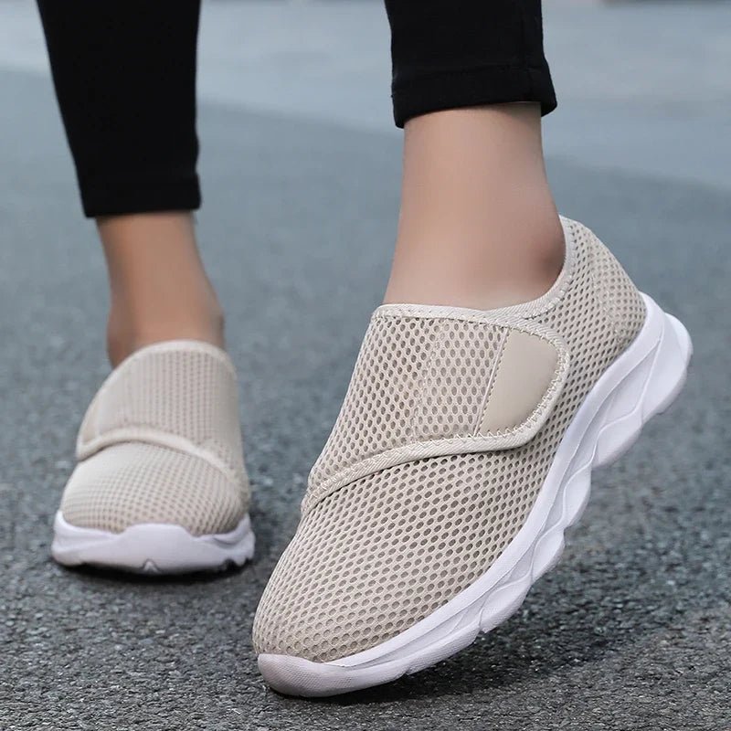 Alan - Unisex Orthopaedic Slip-On Trainers with Adjustable Strap - Sneakers - Beige - Davies & Cooper