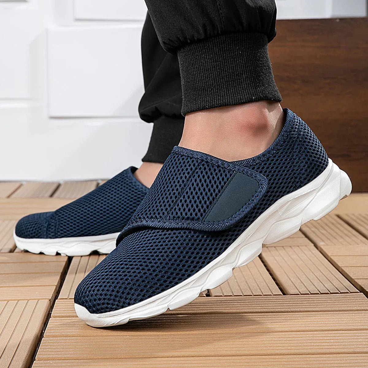 Alan - Unisex Orthopaedic Slip-On Trainers with Adjustable Strap - Sneakers - Blue - Davies & Cooper