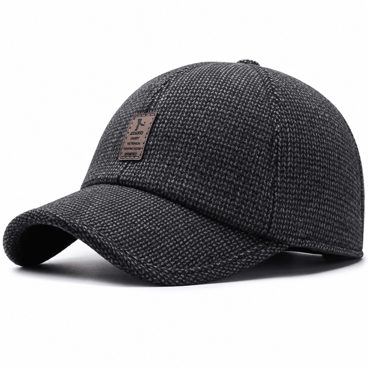 Albert - Men's Winter Knit Baseball Cap with Ear Flaps - Caps - Black - Davies & Cooper