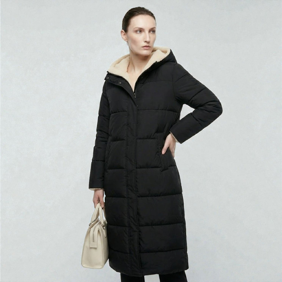Alessia – Women's Winter Reversible Jacket - Puffer Jacket - Black - Davies & Cooper