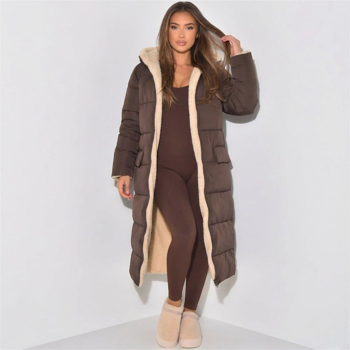 Alessia – Women's Winter Reversible Jacket - Puffer Jacket - Brown - Davies & Cooper