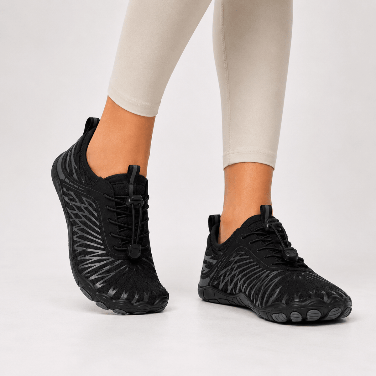 Alice - Women's Lightweight Trainers with Wide Toe Box and Non-Slip Sole - Sneakers - Black - Davies & Cooper