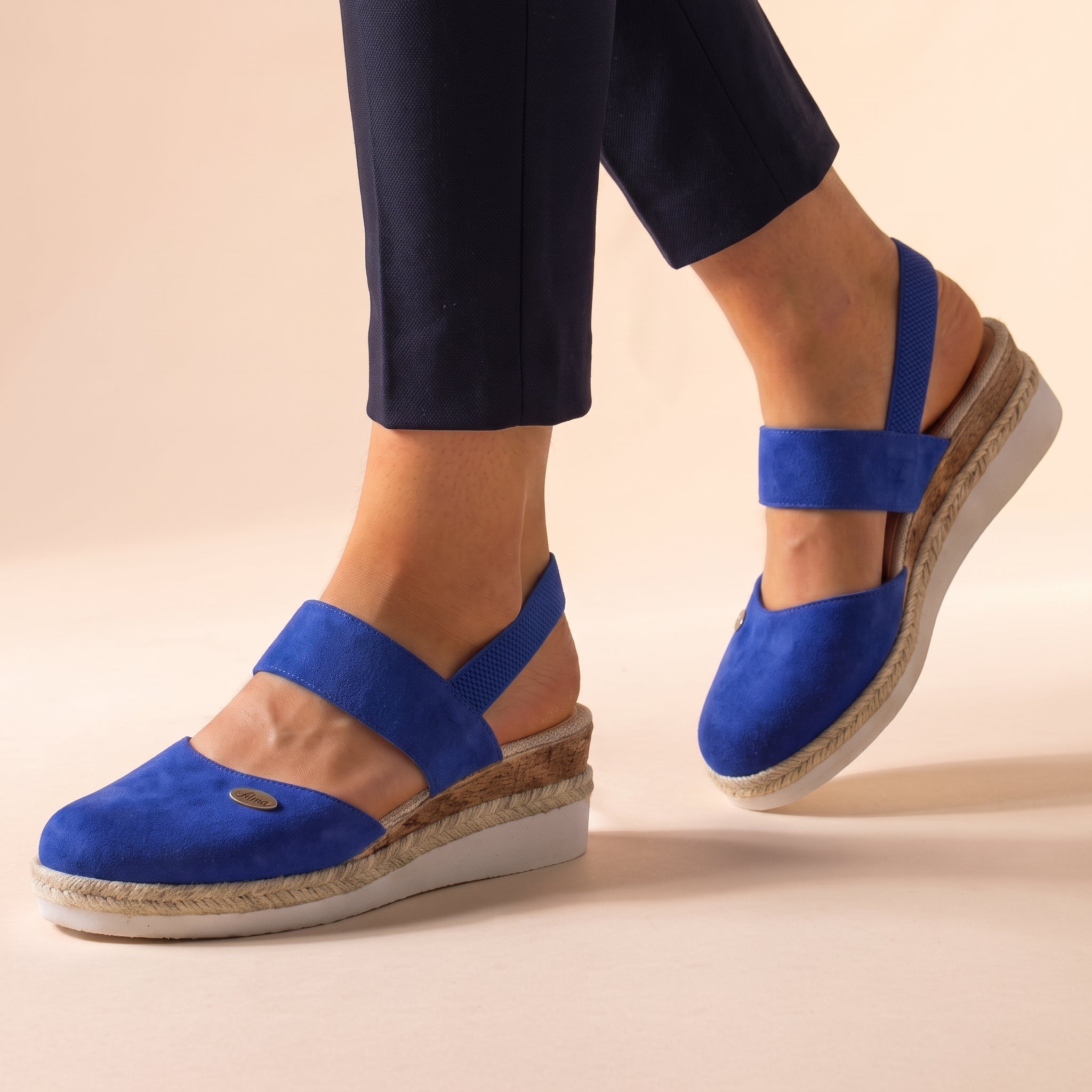 Alice - Women's Orthopaedic Espadrille Wedge Slingback Sandals - Sandals - Blue - Davies & Cooper