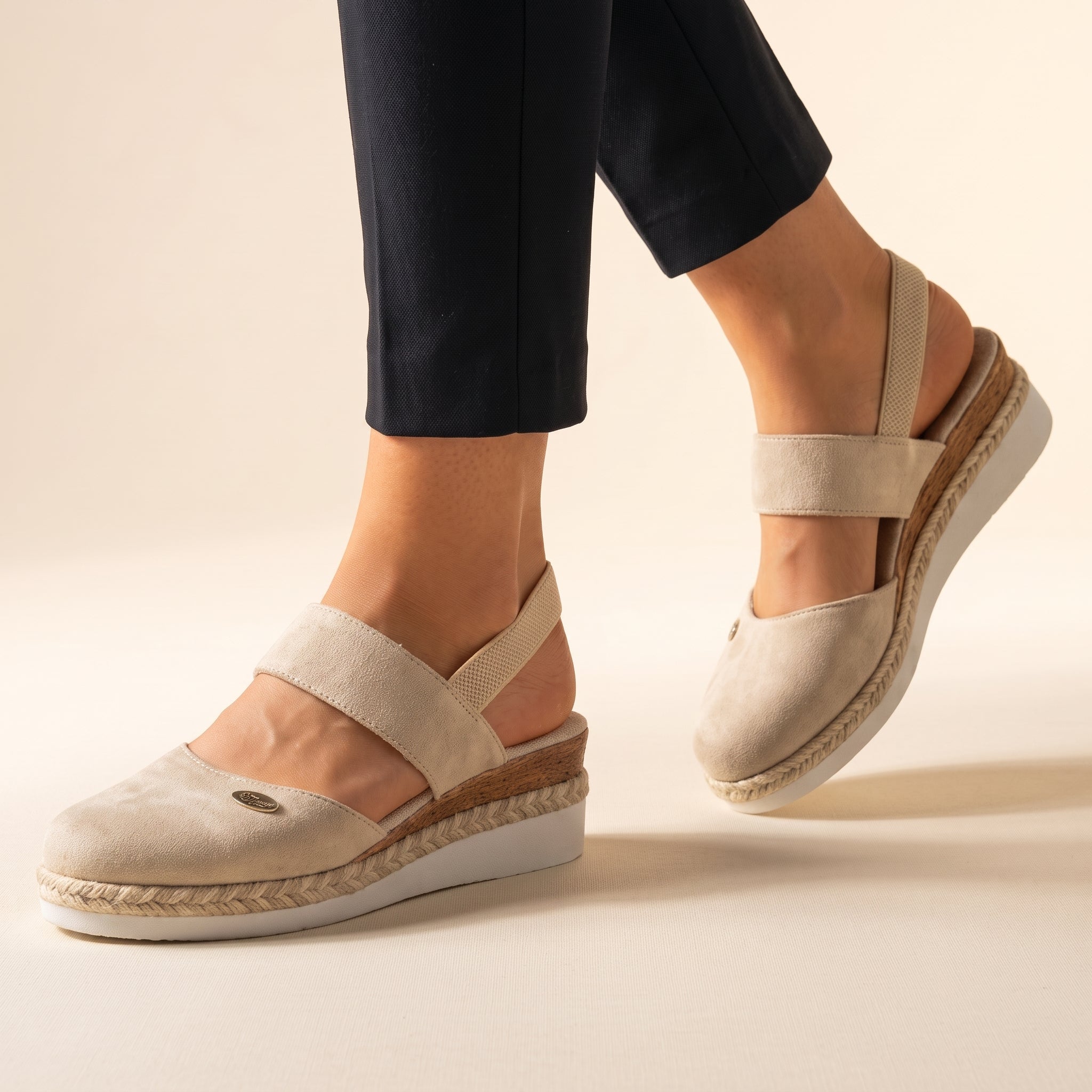 Alice - Women's Orthopaedic Espadrille Wedge Slingback Sandals - Sandals - Beige - Davies & Cooper