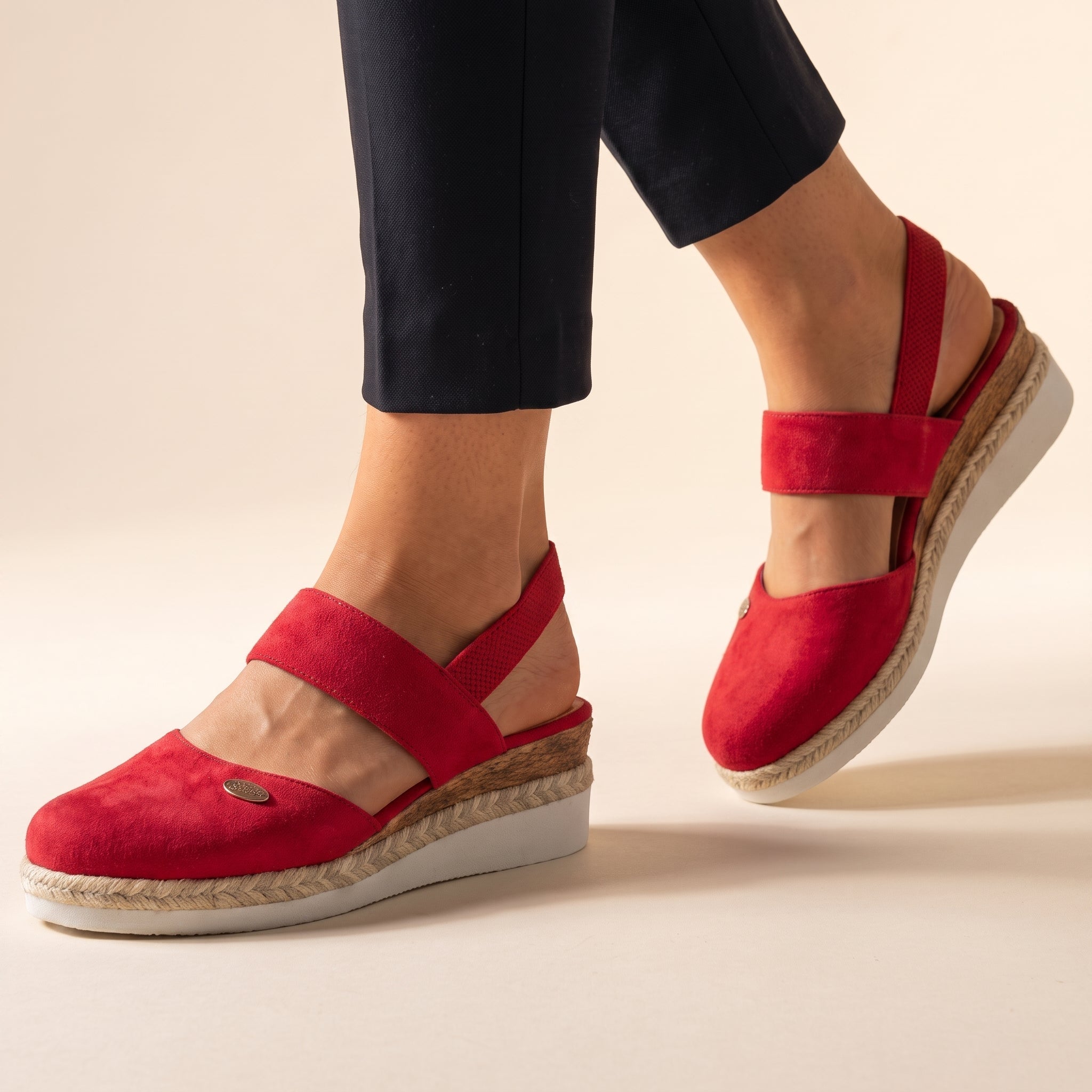 Alice - Women's Orthopaedic Espadrille Wedge Slingback Sandals - Sandals - Red - Davies & Cooper