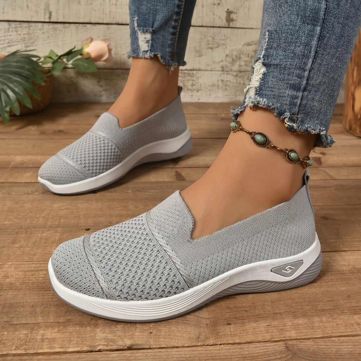 Alice - Women's Orthopaedic Lightweight Slip-On Trainers - Orthopaedic Shoes - Grey - Davies & Cooper