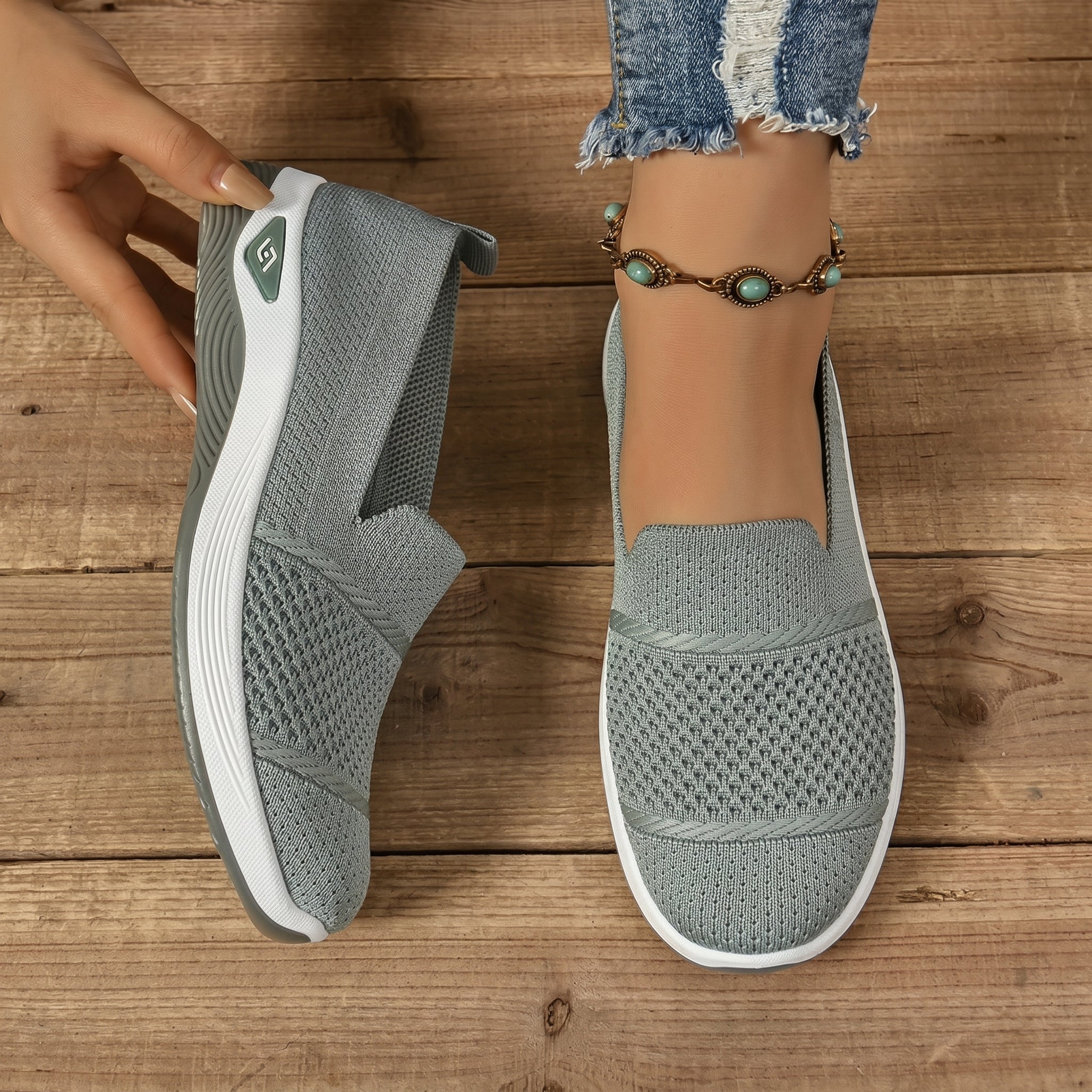 Alice - Women's Orthopaedic Lightweight Slip-On Trainers - Orthopaedic Shoes - Green - Davies & Cooper
