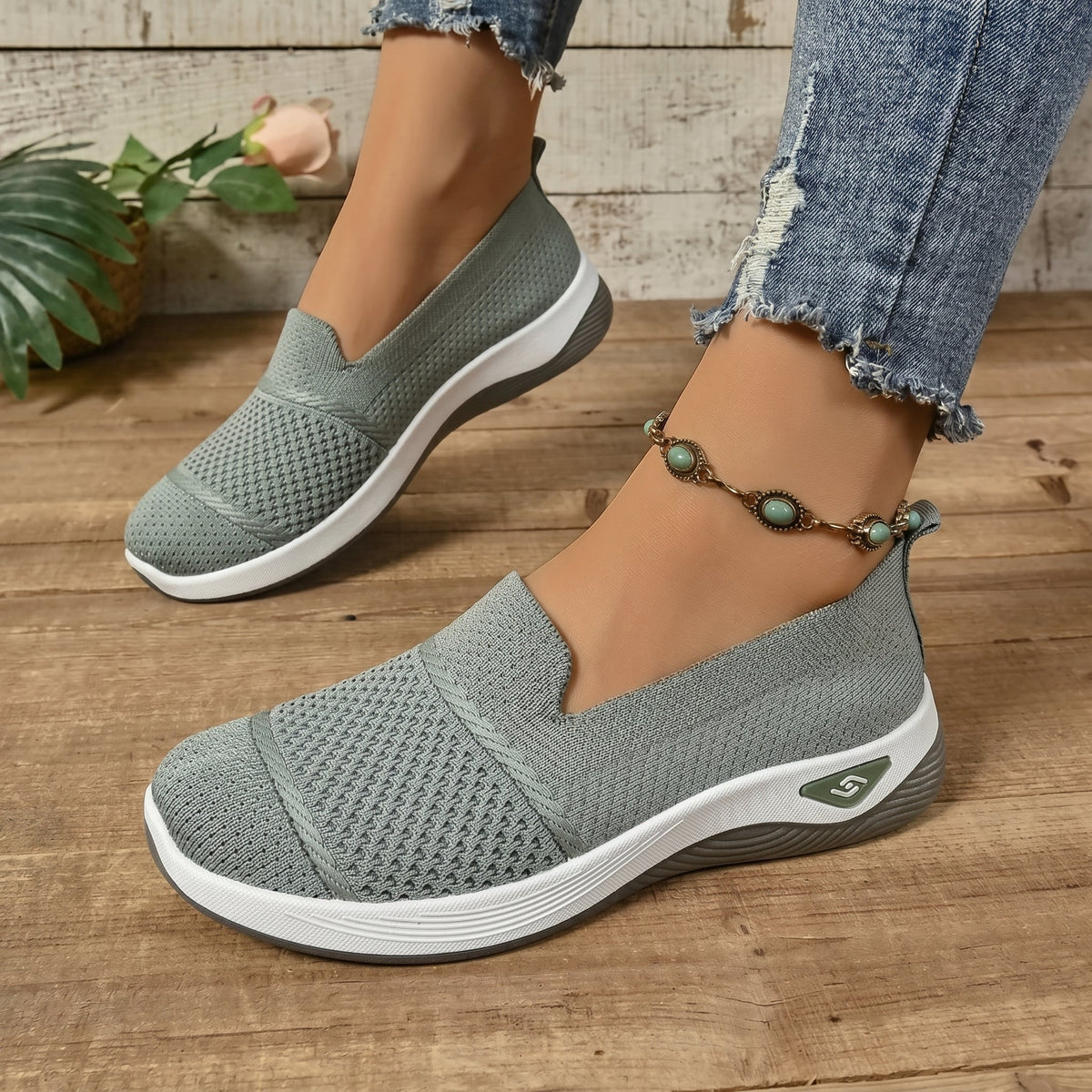 Alice - Women's Orthopaedic Lightweight Slip-On Trainers - Orthopaedic Shoes - Green - Davies & Cooper