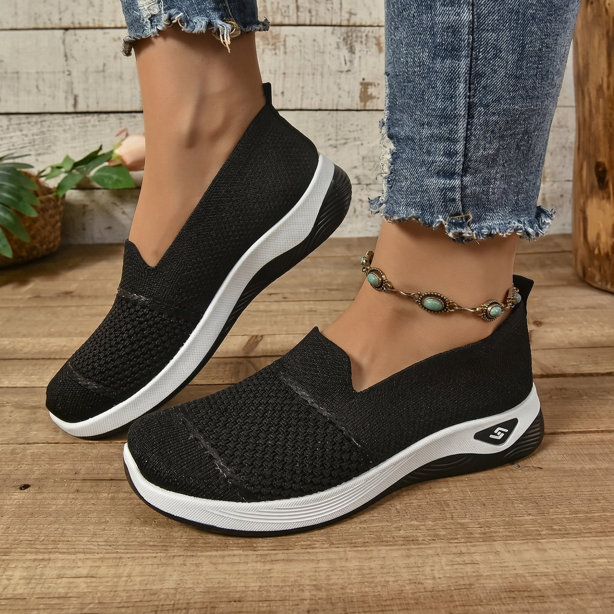 Alice - Women's Orthopaedic Lightweight Slip-On Trainers - Orthopaedic Shoes - Black - Davies & Cooper