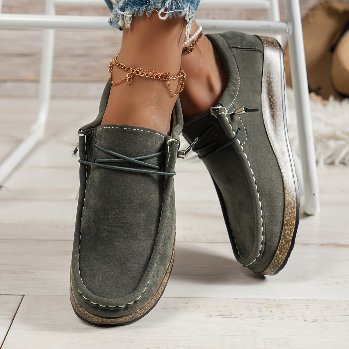 Alice - Women's Orthopaedic Moccasin Loafers with Cork Sole - Flats - Green - Davies & Cooper