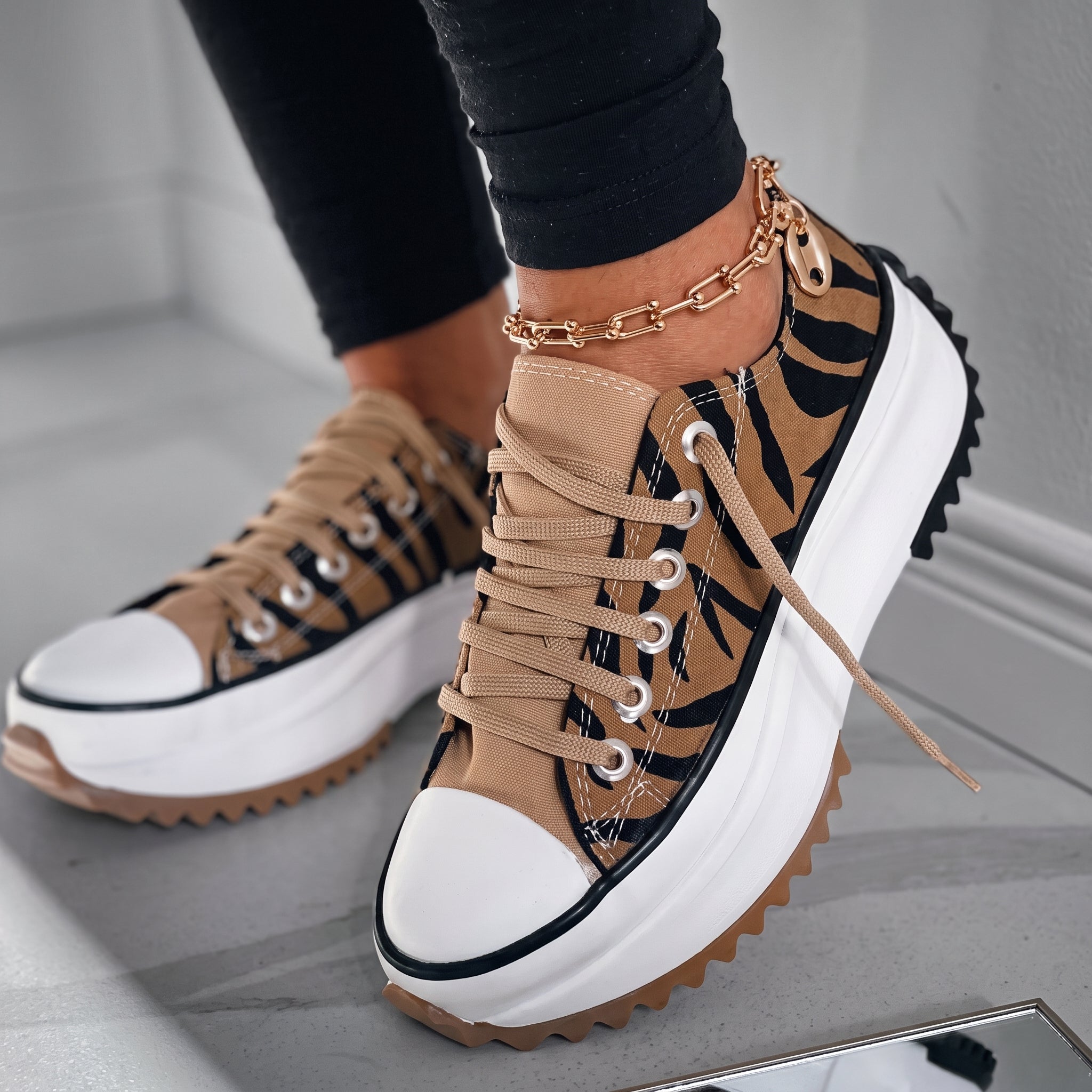 Alice - Women's Orthopaedic Platform Trainers with Chunky Sole - Sneakers - Brown - Davies & Cooper
