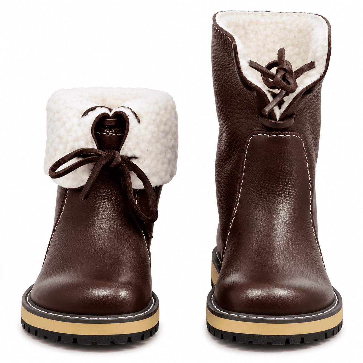 Alice - Women's Orthopaedic Shearling Lined Ankle Boots with Foldover Cuff - Boots - Dark Brown - Davies & Cooper