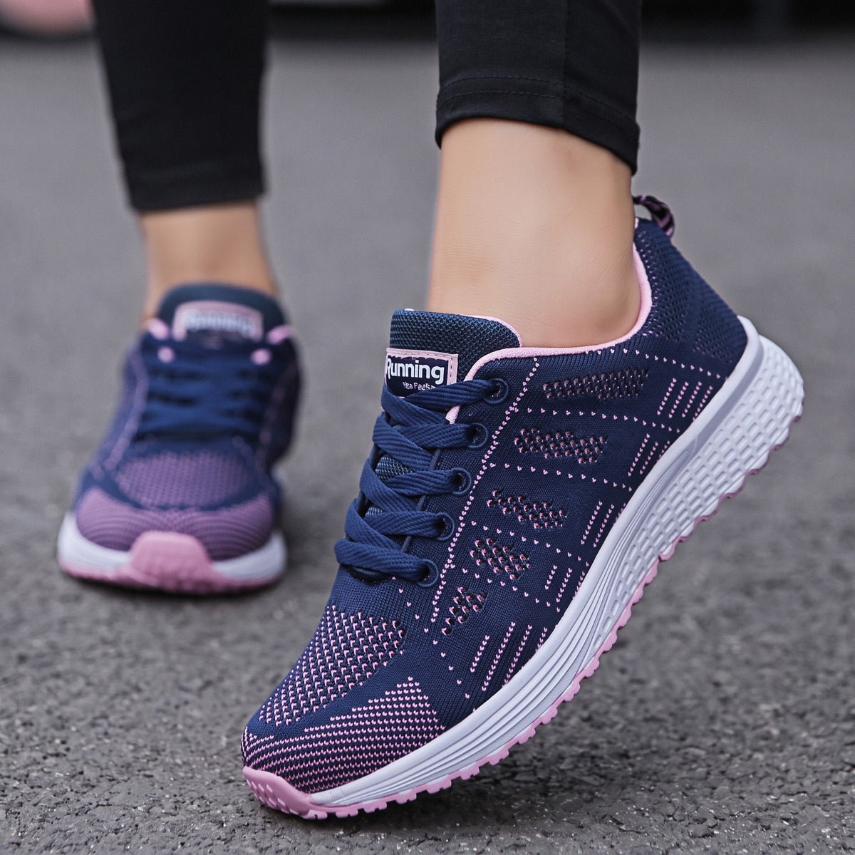 Alice - Women's Orthopaedic Slip-On Lace-Up Trainers - Sneakers - Blue - Davies & Cooper