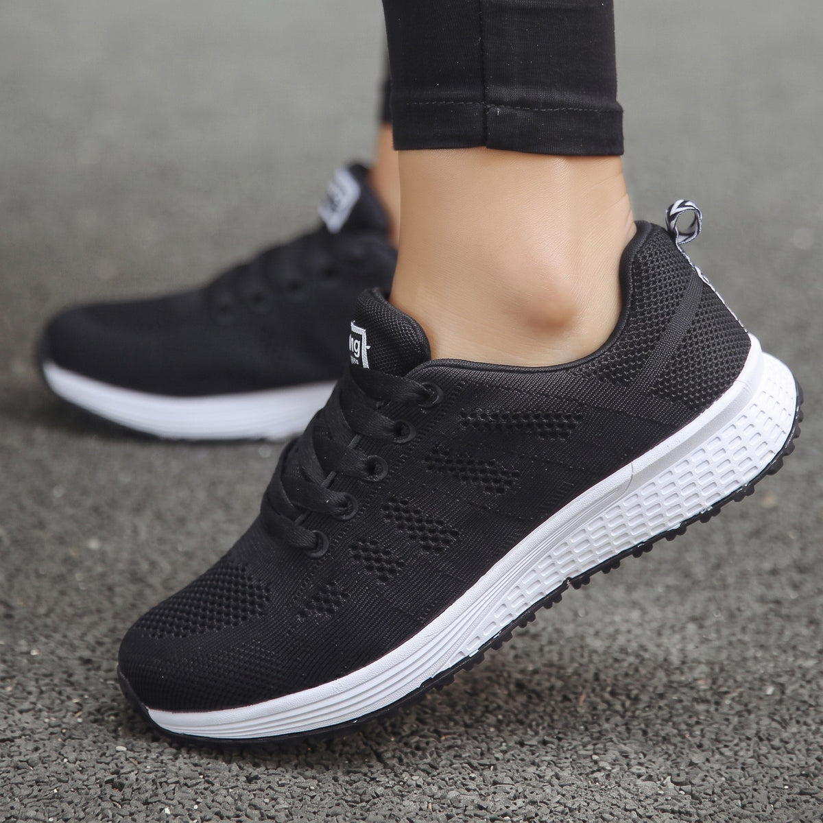 Alice - Women's Orthopaedic Slip-On Lace-Up Trainers - Sneakers - Black - Davies & Cooper
