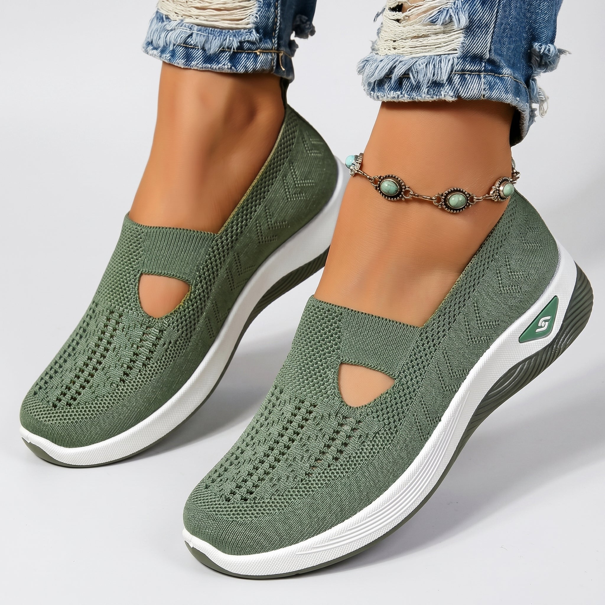 Alice - Women's Orthopaedic Slip-On Trainers - Trainers - Green - Davies & Cooper