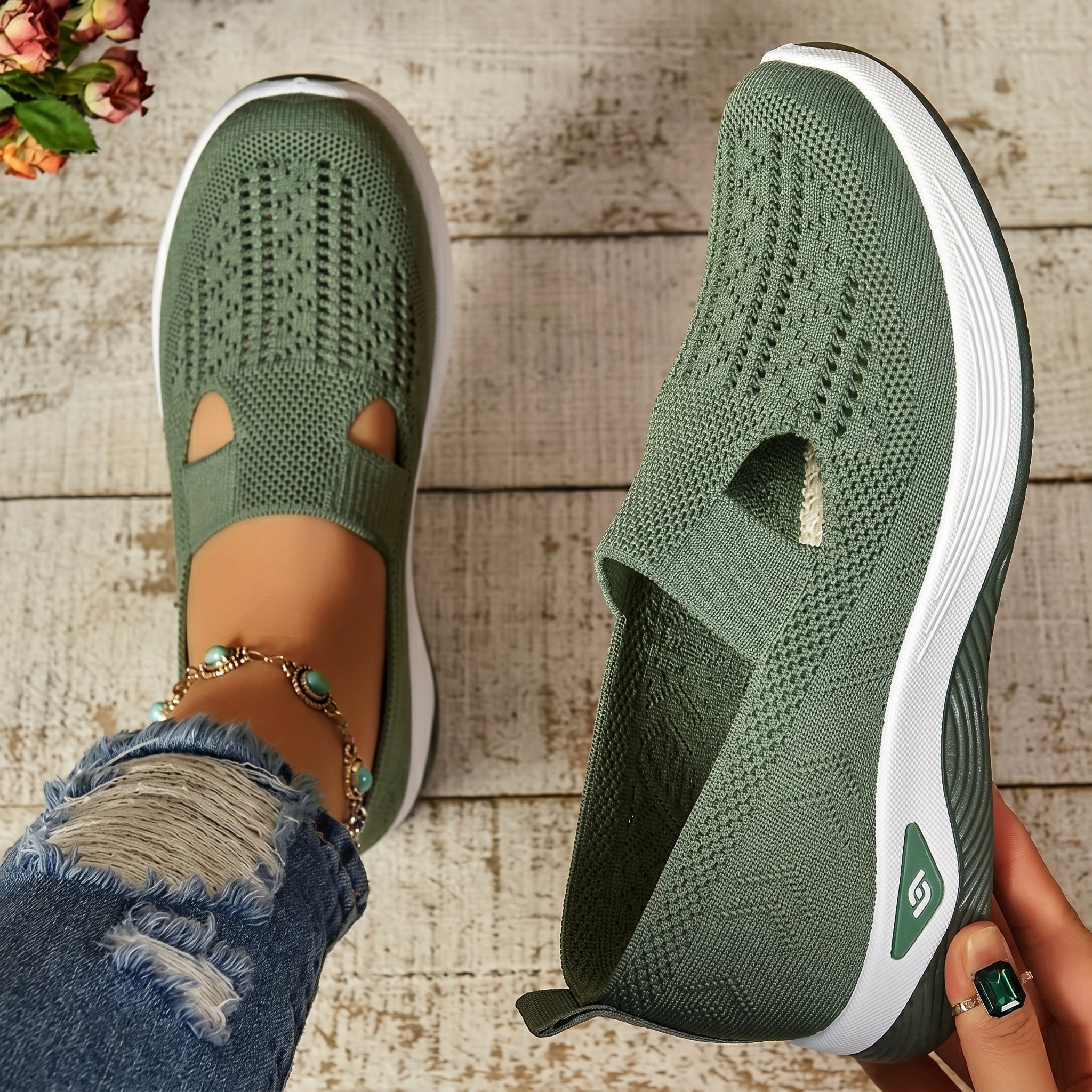 Alice - Women's Orthopaedic Slip-On Trainers - Trainers - Green - Davies & Cooper
