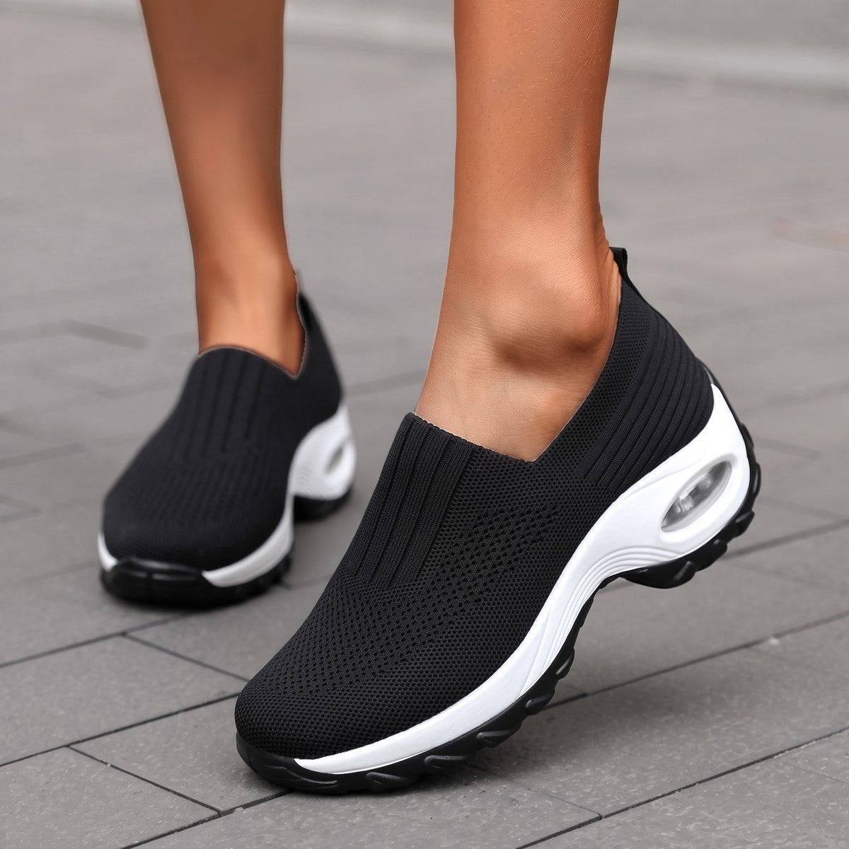 Alice - Women's Orthopaedic Slip-On Trainers with Air Sole Support - Sneakers - Black - Davies & Cooper
