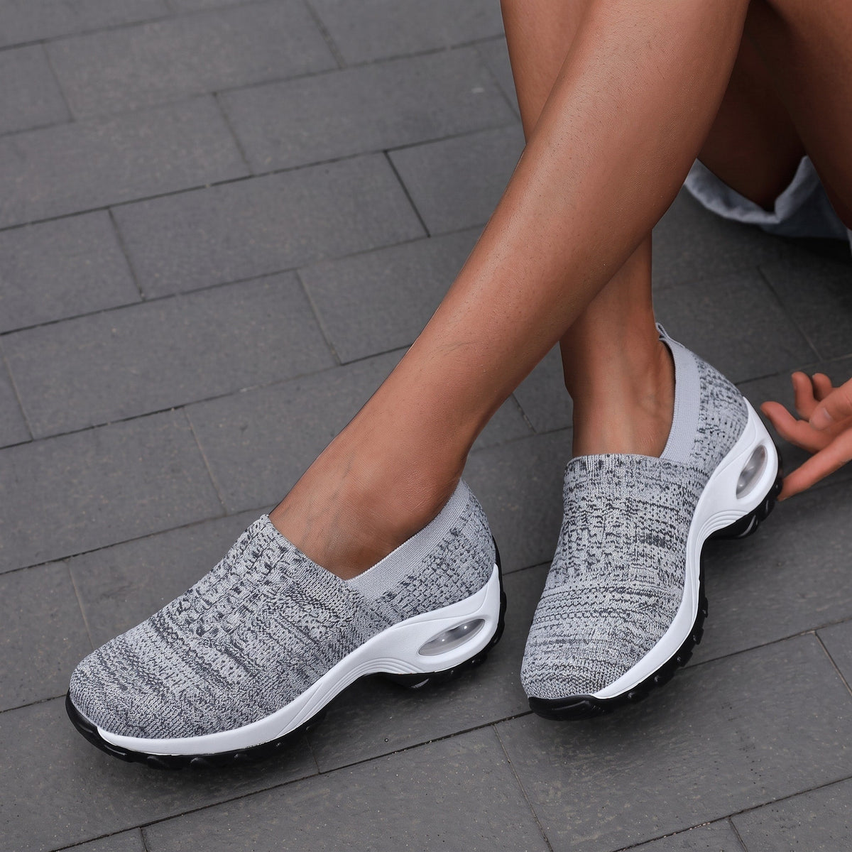 Alice - Women's Orthopaedic Slip-On Trainers with Air Sole Support - Sneakers - Grey - Davies & Cooper