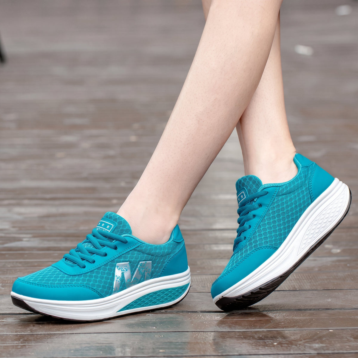 Alice - Women's Orthopaedic Slip-On Trainers with Platform Sole - Blue - Davies & Cooper