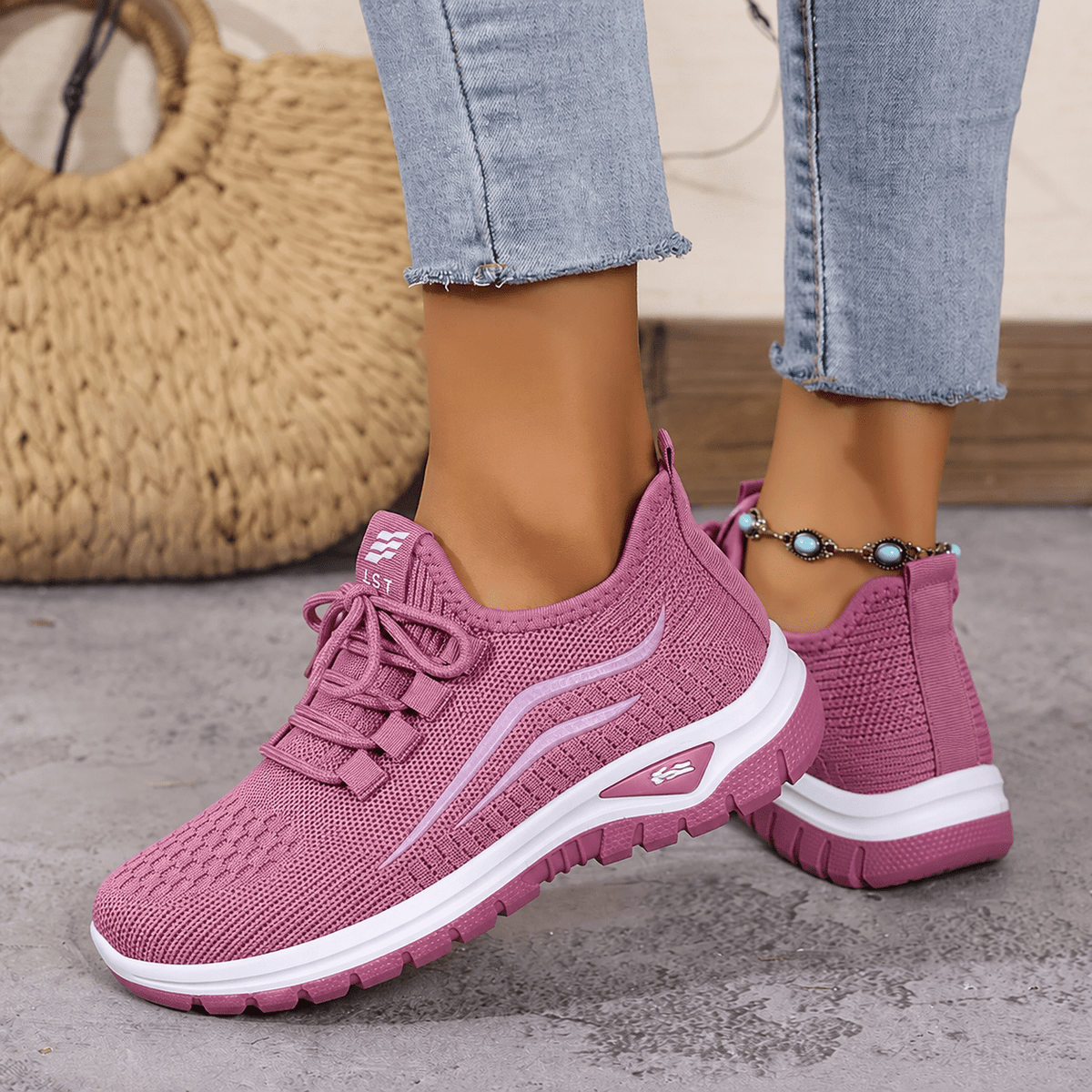Alice - Women's Orthopaedic Wide Fit Lace-Up Trainers with Cushioned Sole - Sneakers - Purple - Davies & Cooper