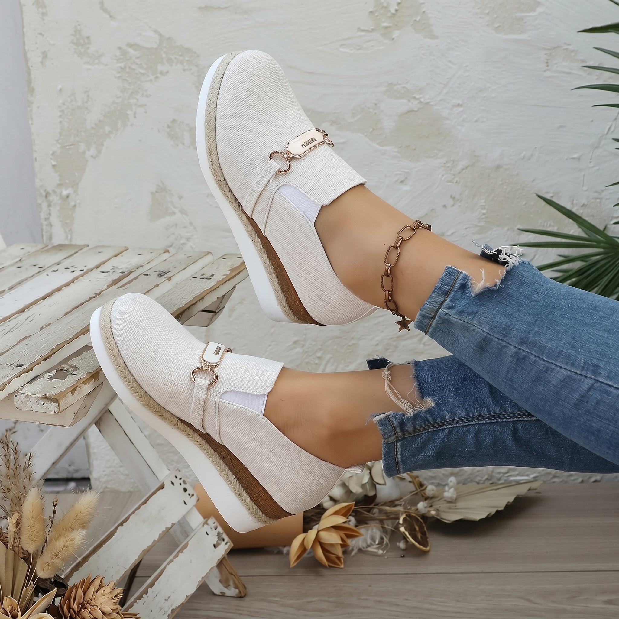Alice - Women's Slip-On Espadrille Platform Trainers - Trainers - White - Davies & Cooper