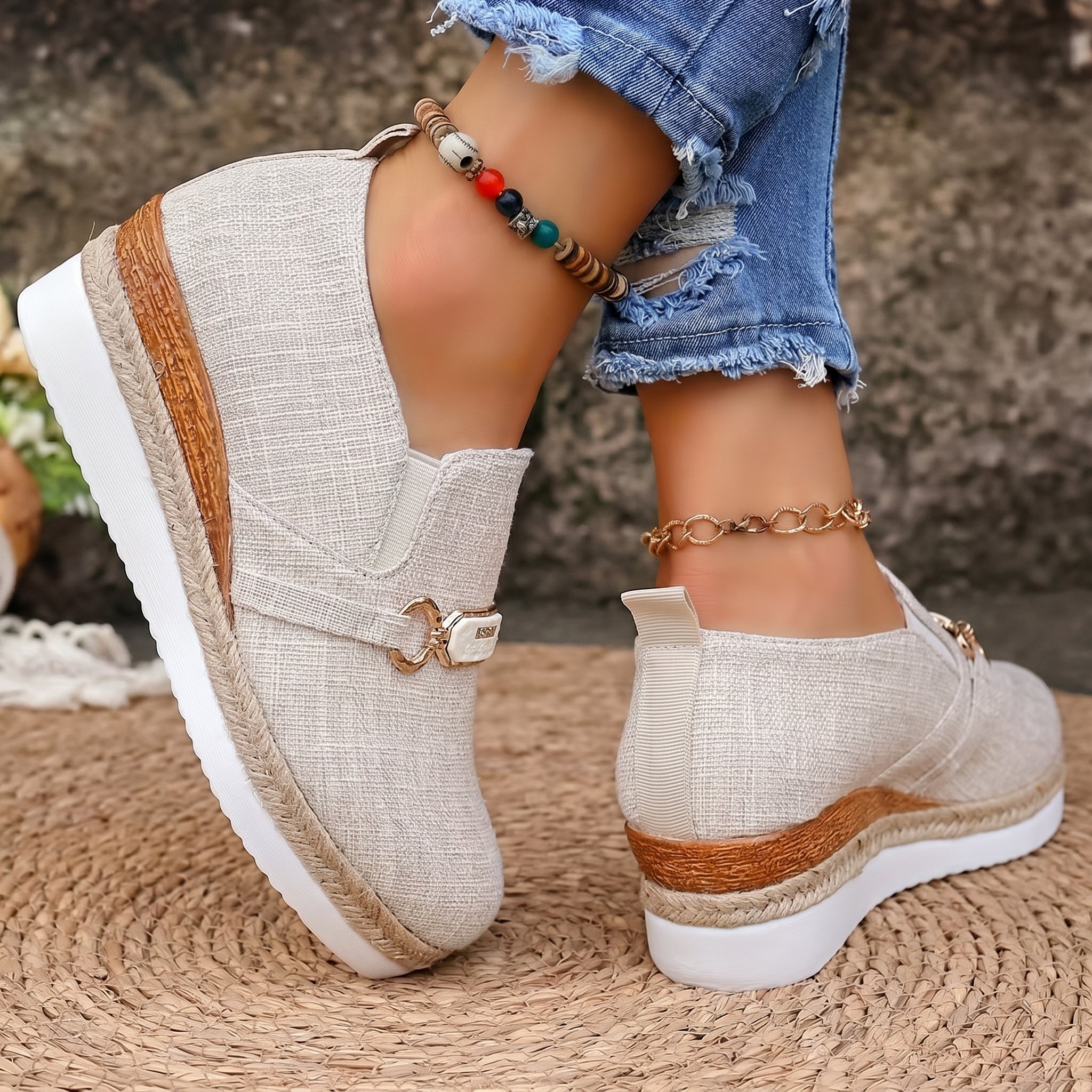Alice - Women's Slip-On Espadrille Platform Trainers - Trainers - Beige - Davies & Cooper