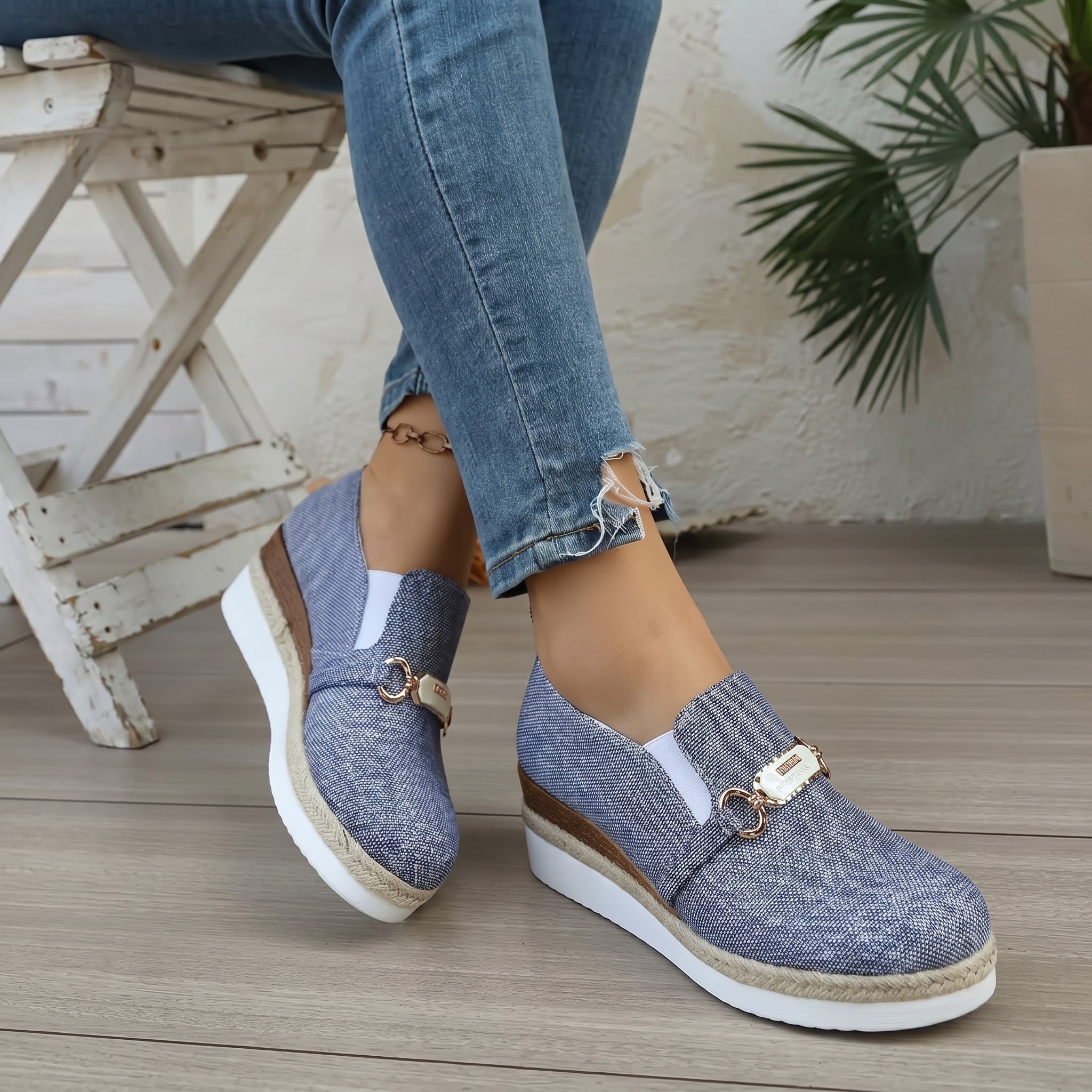 Alice - Women's Slip-On Espadrille Platform Trainers - Trainers - Blue - Davies & Cooper