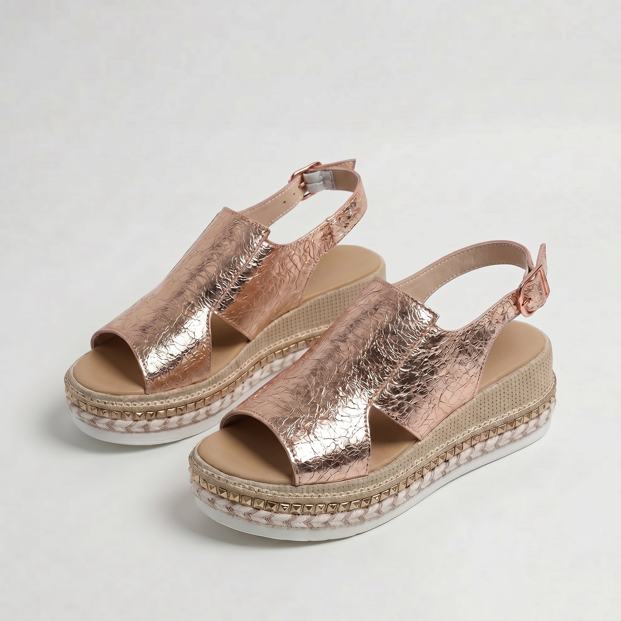 Alice - Women's Summer Flatform Sandals with Buckle Strap - Sandal - Rose Gold - Davies & Cooper