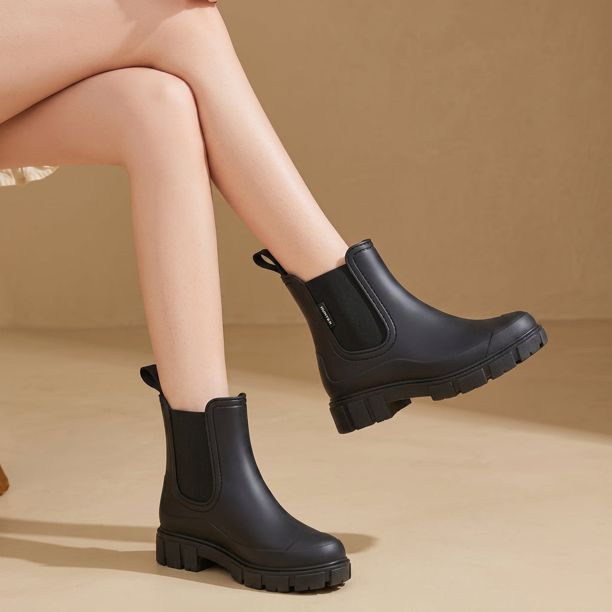 Alice - Women's Waterproof Chunky Sole Chelsea Boots - Boots - Khaki - Davies & Cooper