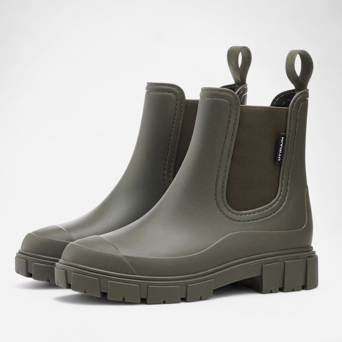 Alice - Women's Waterproof Chunky Sole Chelsea Boots - Boots - Olive Green - Davies & Cooper
