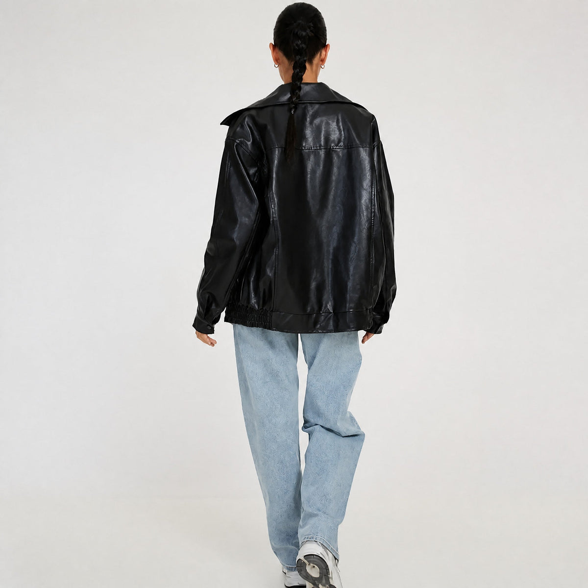 Althea - Women's Oversized Bomber Jacket with Zip Closure - Bomber Jackets - Black - Davies & Cooper