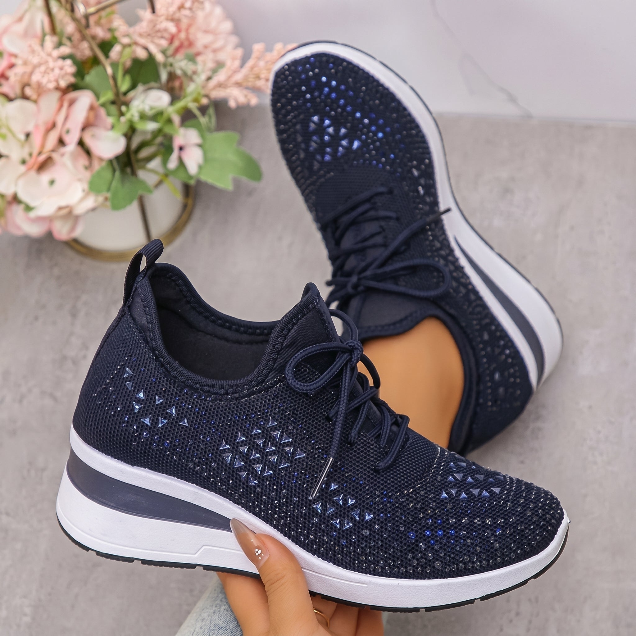 Amber - Women's Breathable Low-Top Platform Trainers - Trainers - Navy Blue - Davies & Cooper