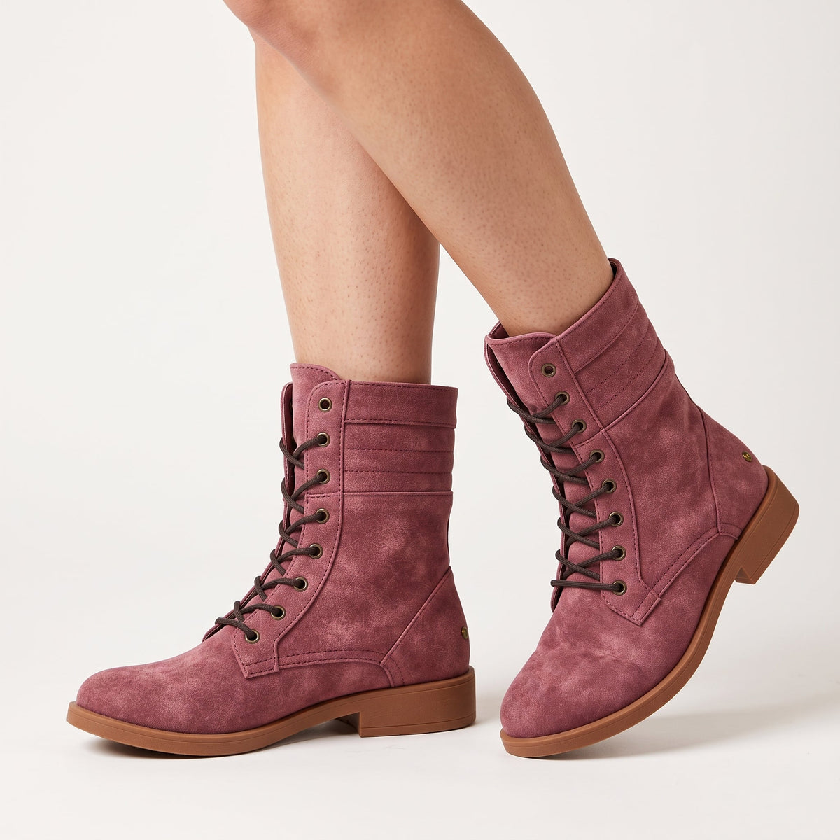 Ambre - Women's Lace-Up Mid-Calf Boots with Fold-Over Cuff - Boots - Red - Davies & Cooper