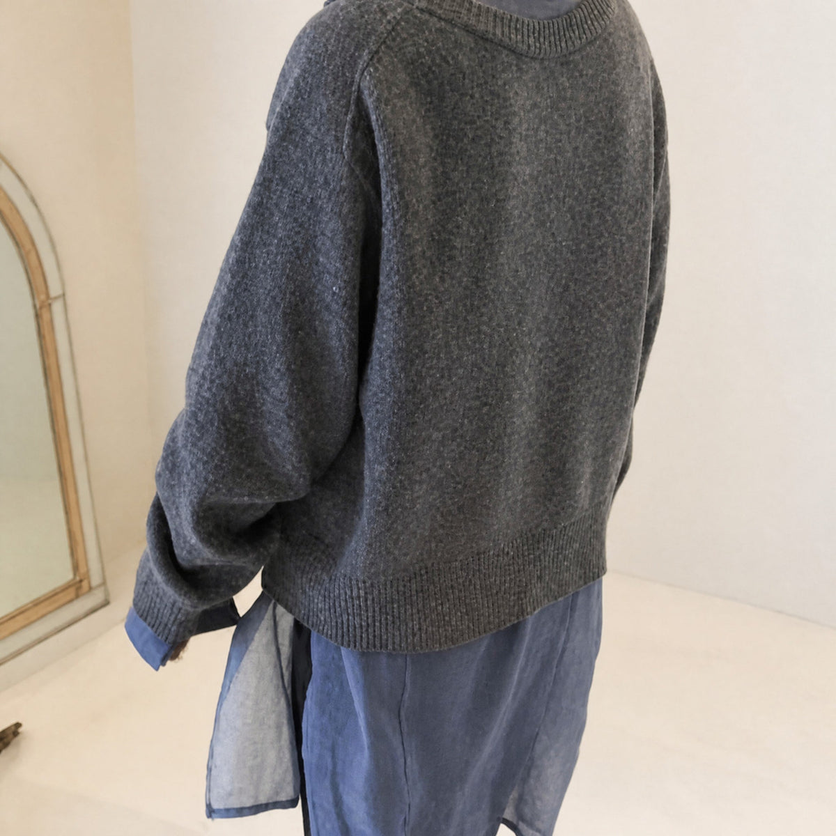 Amelia - Women's Asymmetric Button-Front Cardigan with Stand Collar - Cardigans - Grey - Davies & Cooper
