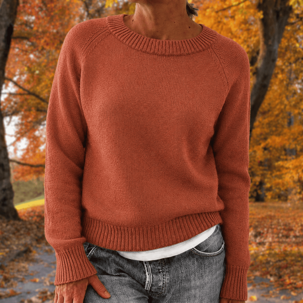 Anneliese - Women's Relaxed Fit Long Sleeve Jumper with Ribbed Trim - Sweaters - Orange - Davies & Cooper