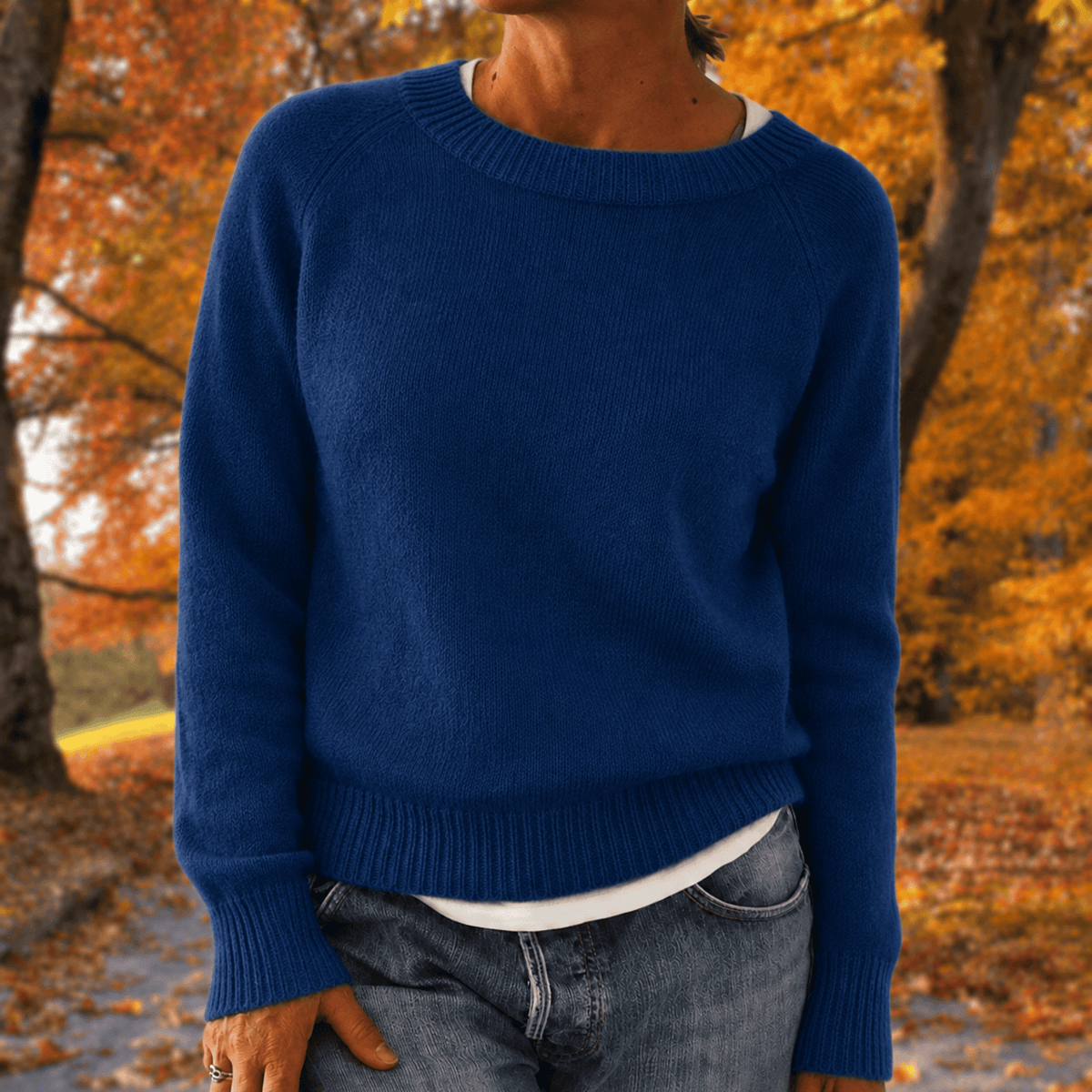 Anneliese - Women's Relaxed Fit Long Sleeve Jumper with Ribbed Trim - Sweaters - Blue - Davies & Cooper